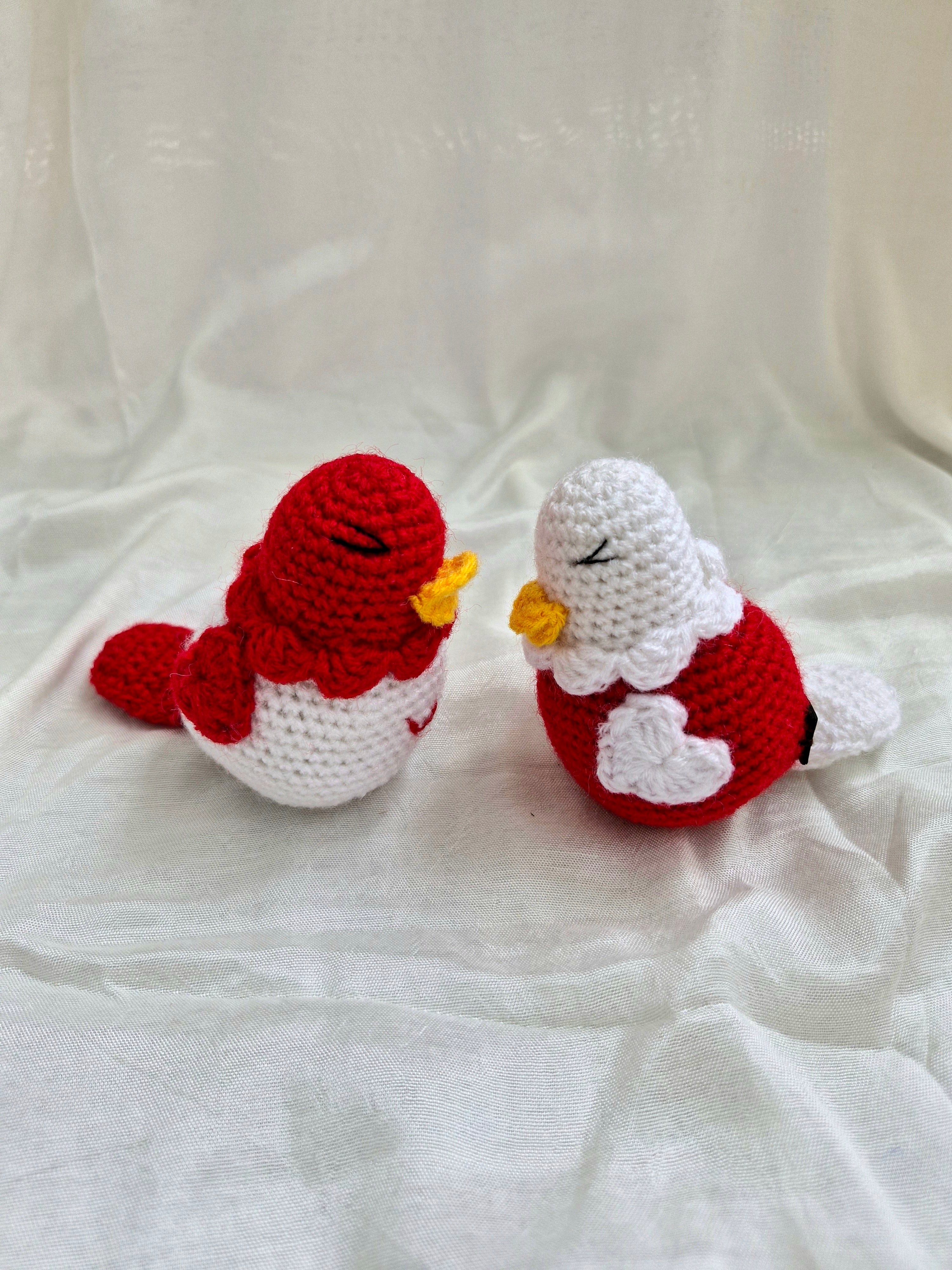 Handmade flower bouquet-Set of 3 red tulip+3 pink tulip and 2 bird toy