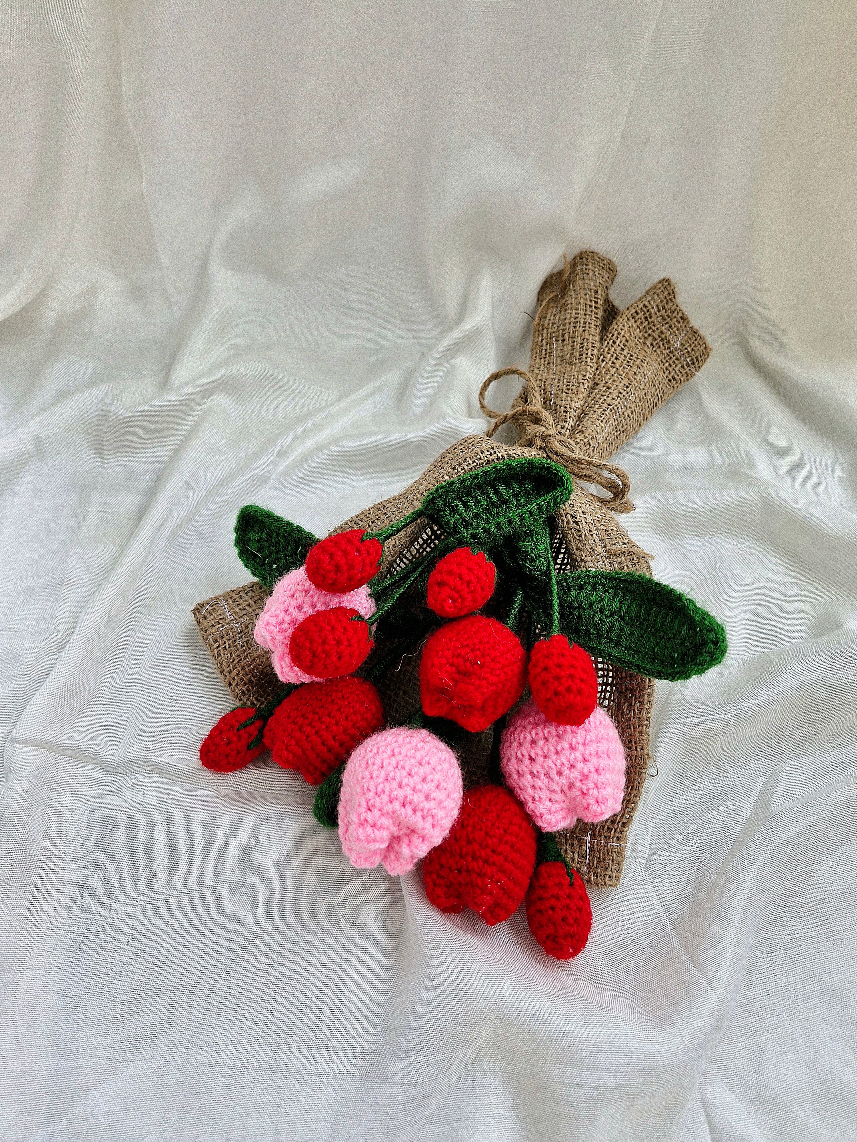 Handmade flower bouquet-Set of 3 red tulip+3 pink tulip and 6 red buds