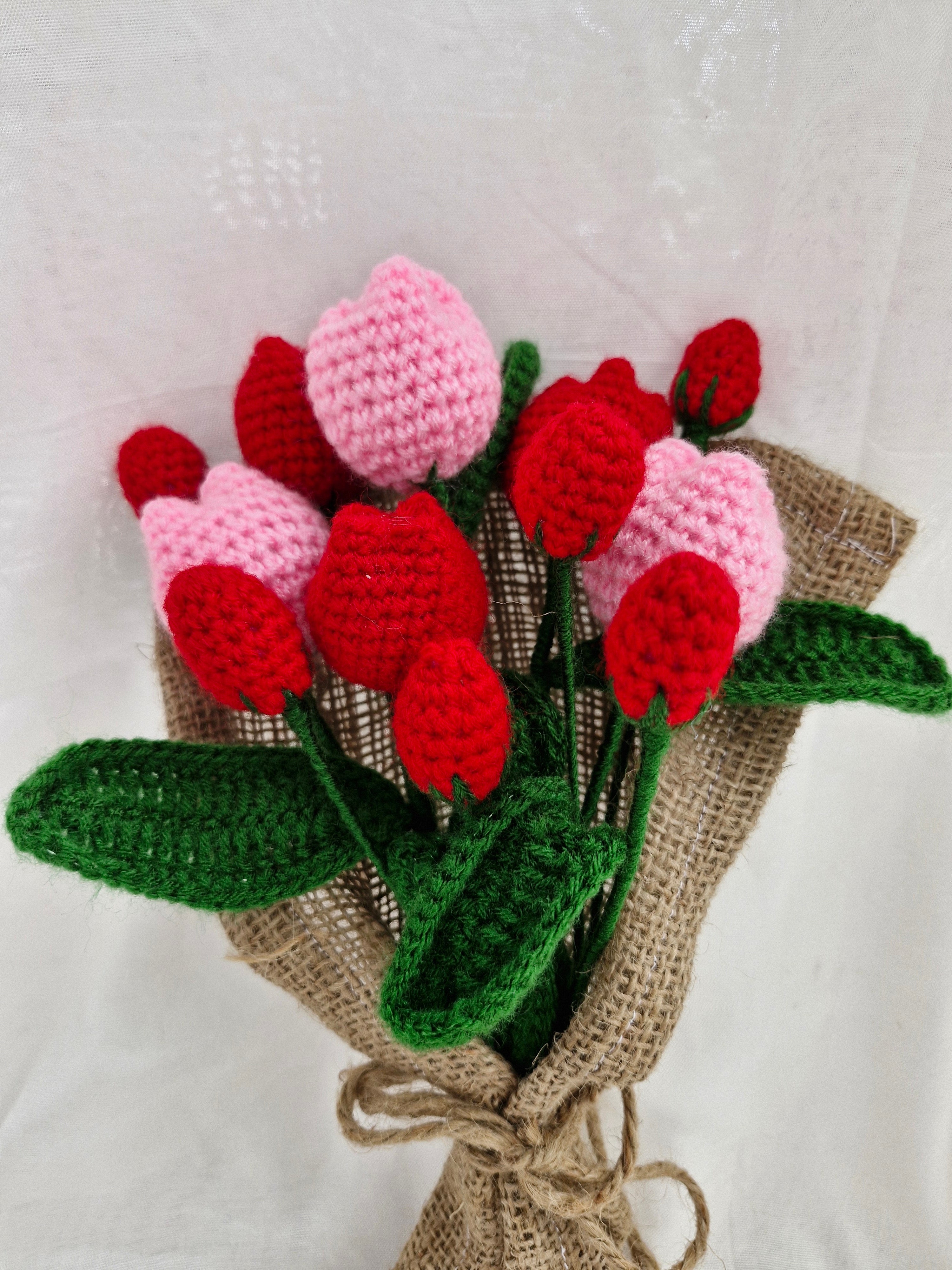 Handmade flower bouquet-Set of 3 red tulip+3 pink tulip and 6 red buds