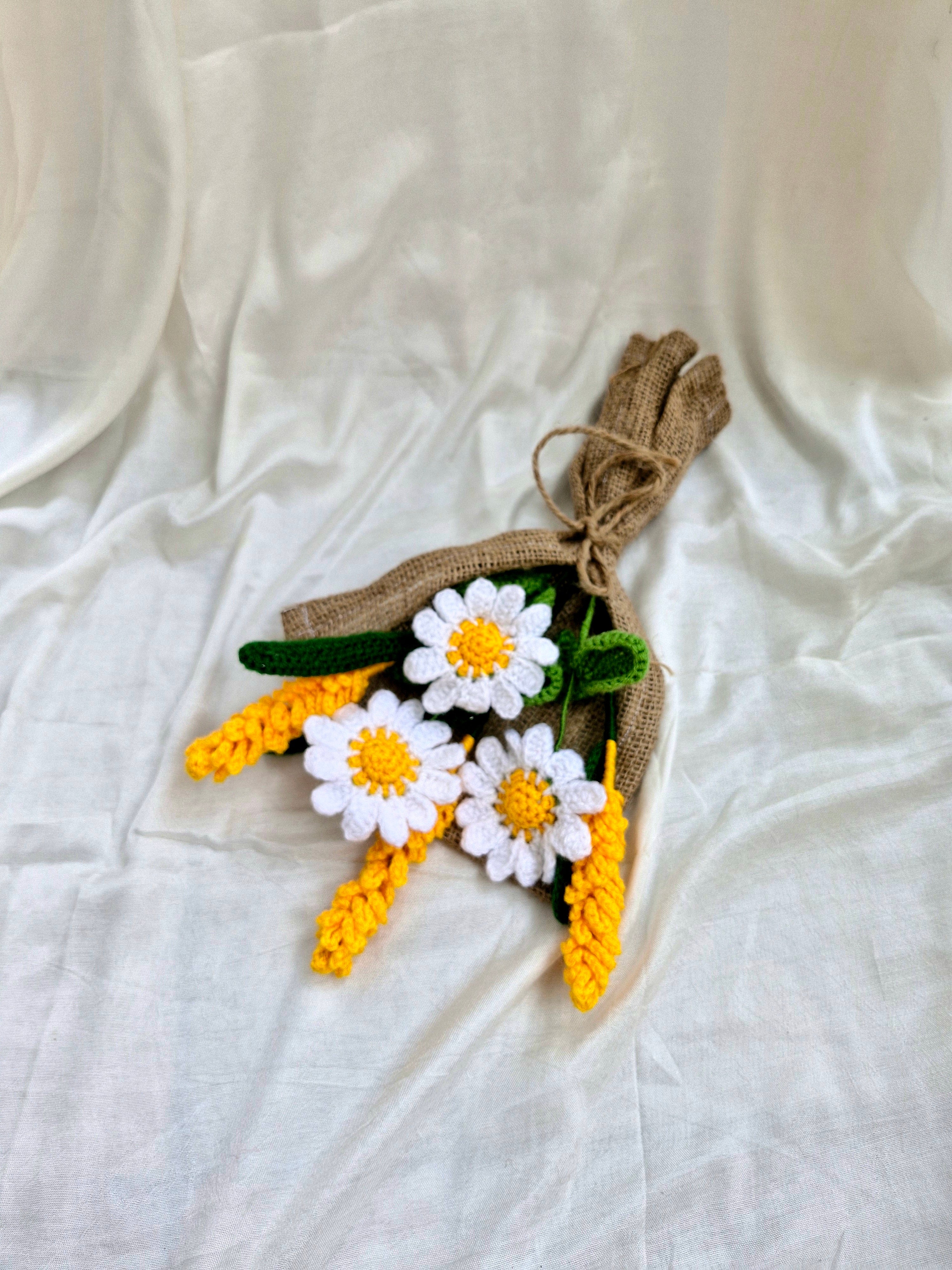 Handmade flower bouquet- Set of 3 white daisy and 3 yellow lavender