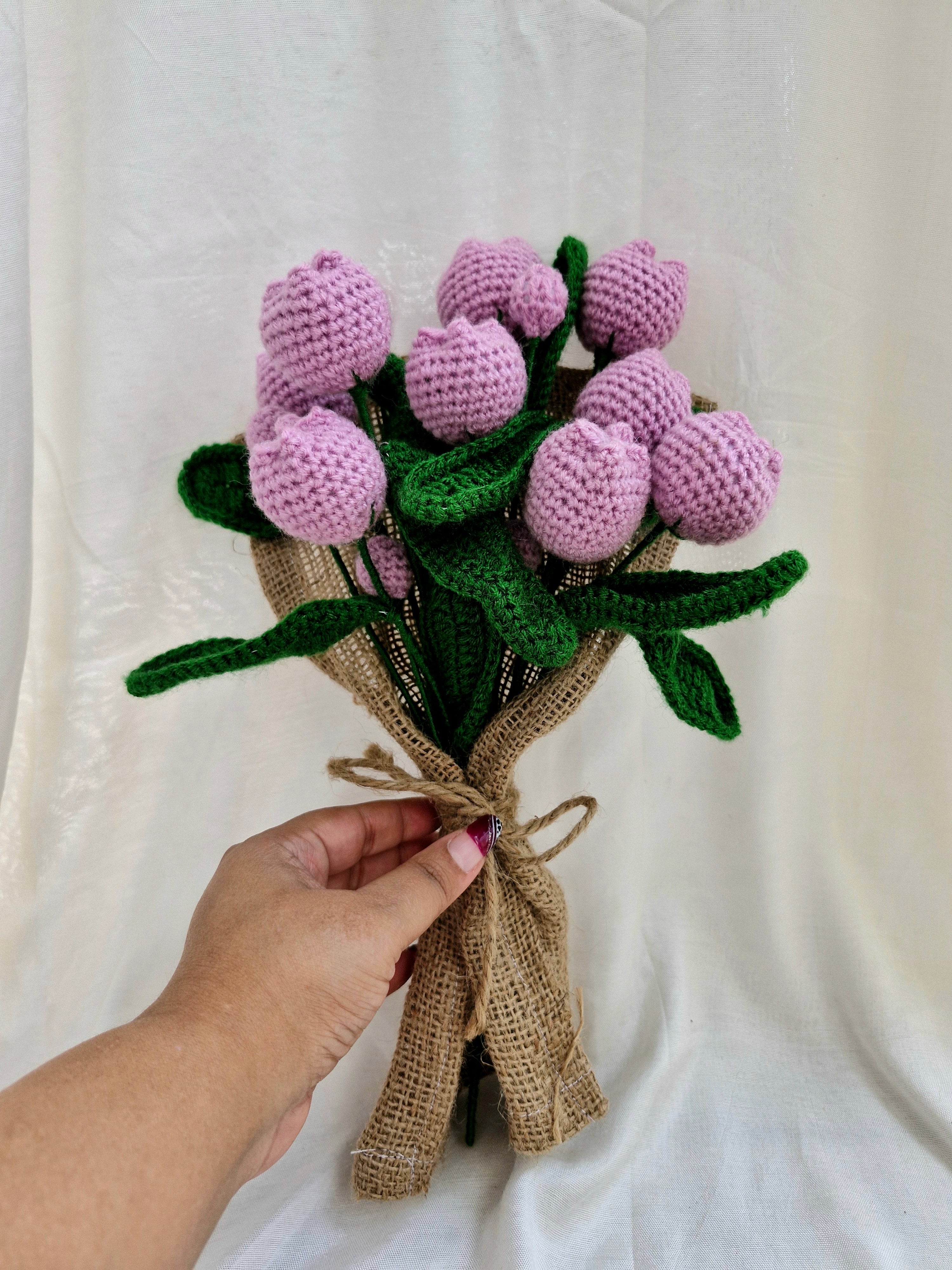 Handmade flower bunch(without the vase)- set of 12 purple tulip and 6 purple buds