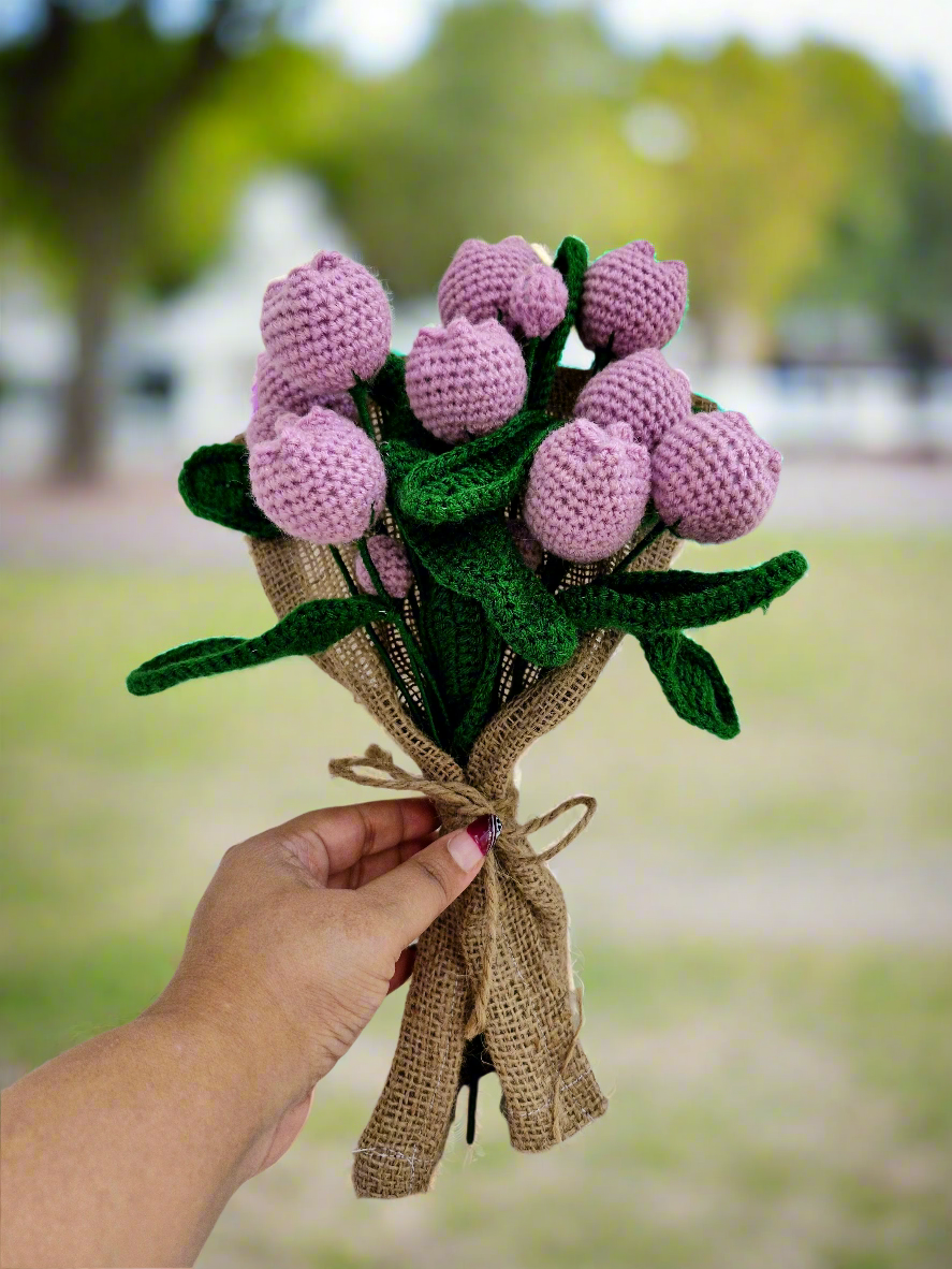 Handmade flower bunch(without the vase)- set of 12 purple tulip and 6 purple buds