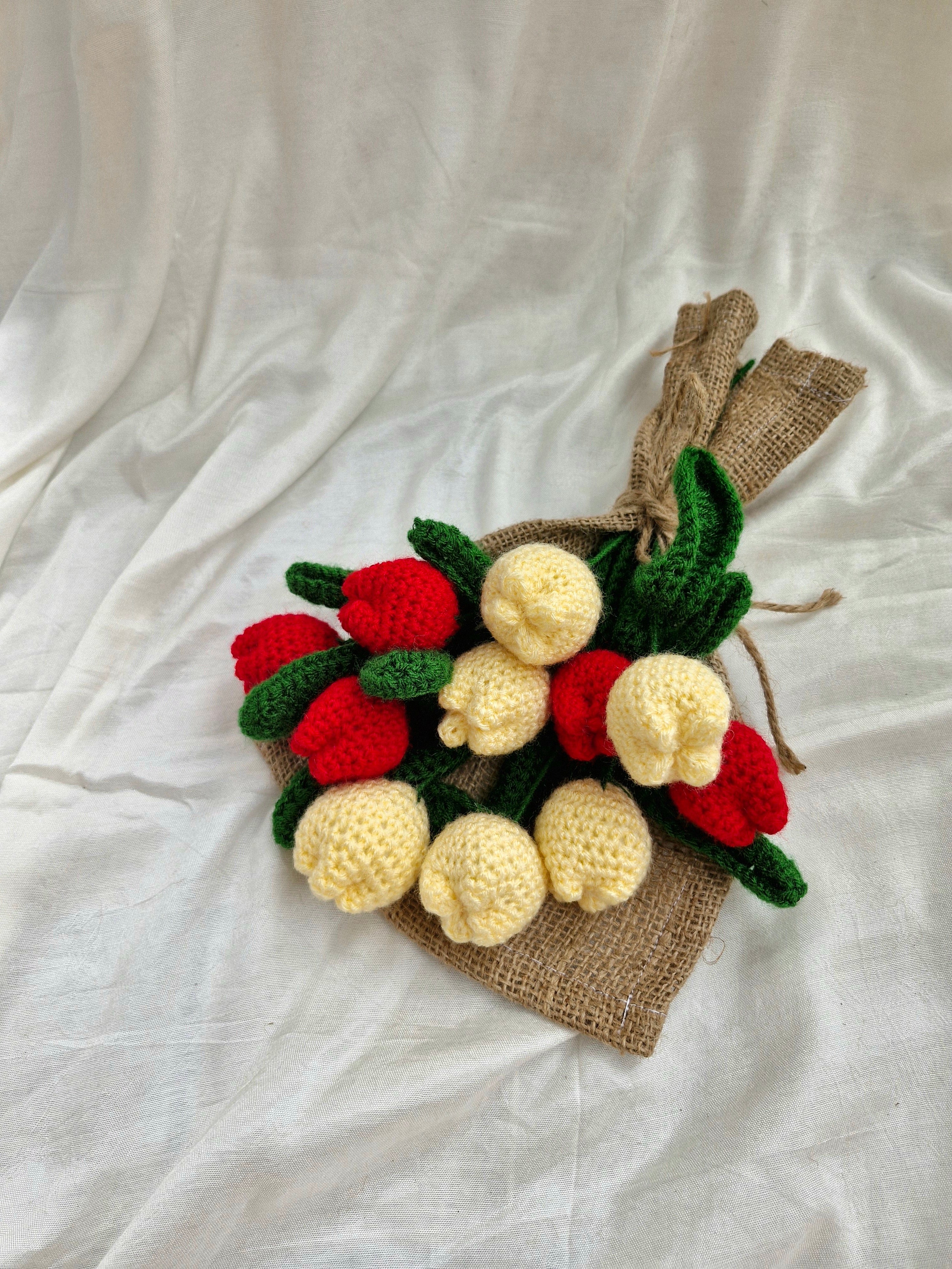 Handmade flower bouquet- Set of 6 red tulip + 6 yellow tulip