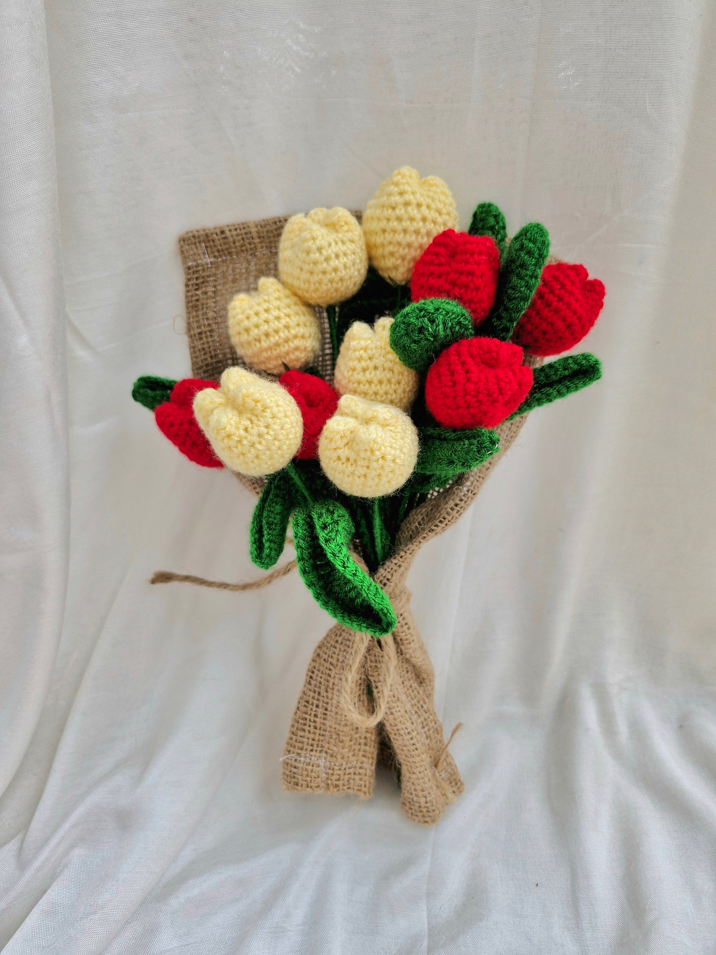 Handmade flower bouquet- Set of 6 red tulip + 6 yellow tulip