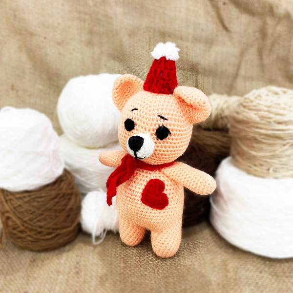 Crochet Handmade Love Peach Teddy Toy