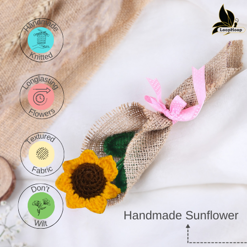 You are my Sunshine Sunflower Crochet Flower Bouquet (1 Stem)