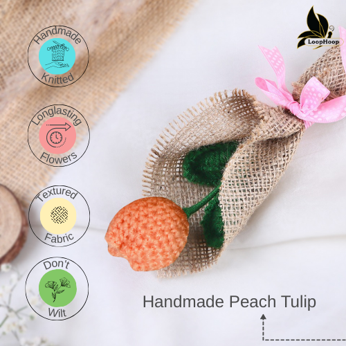 Glowing Handmade Crochet Peach Tulip Flower Bouquet (1 Stem)