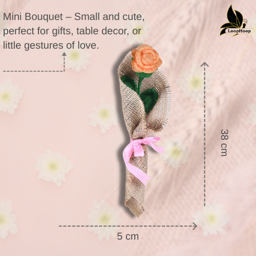 Blissful Peach Rose Crochet Flower Bouquet (1 Stem)