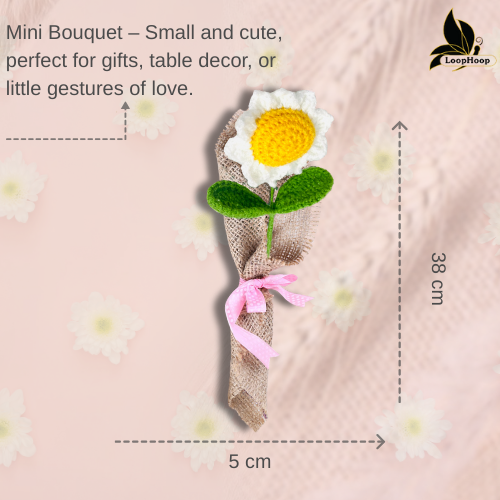 My Sunshine White Sunflower Crochet Flower Bouquet (1 Stem)