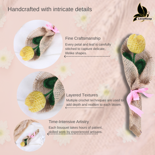 Magic of wonder Handmade Crochet Yellow Tulip Flower Bouquet (1 Stem)