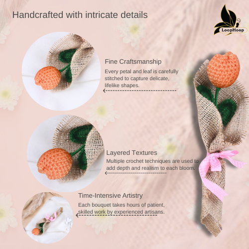 Glowing Handmade Crochet Peach Tulip Flower Bouquet (1 Stem)