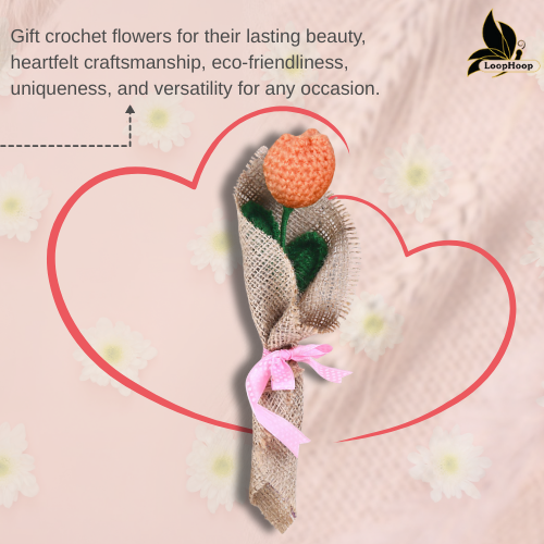 Glowing Handmade Crochet Peach Tulip Flower Bouquet (1 Stem)