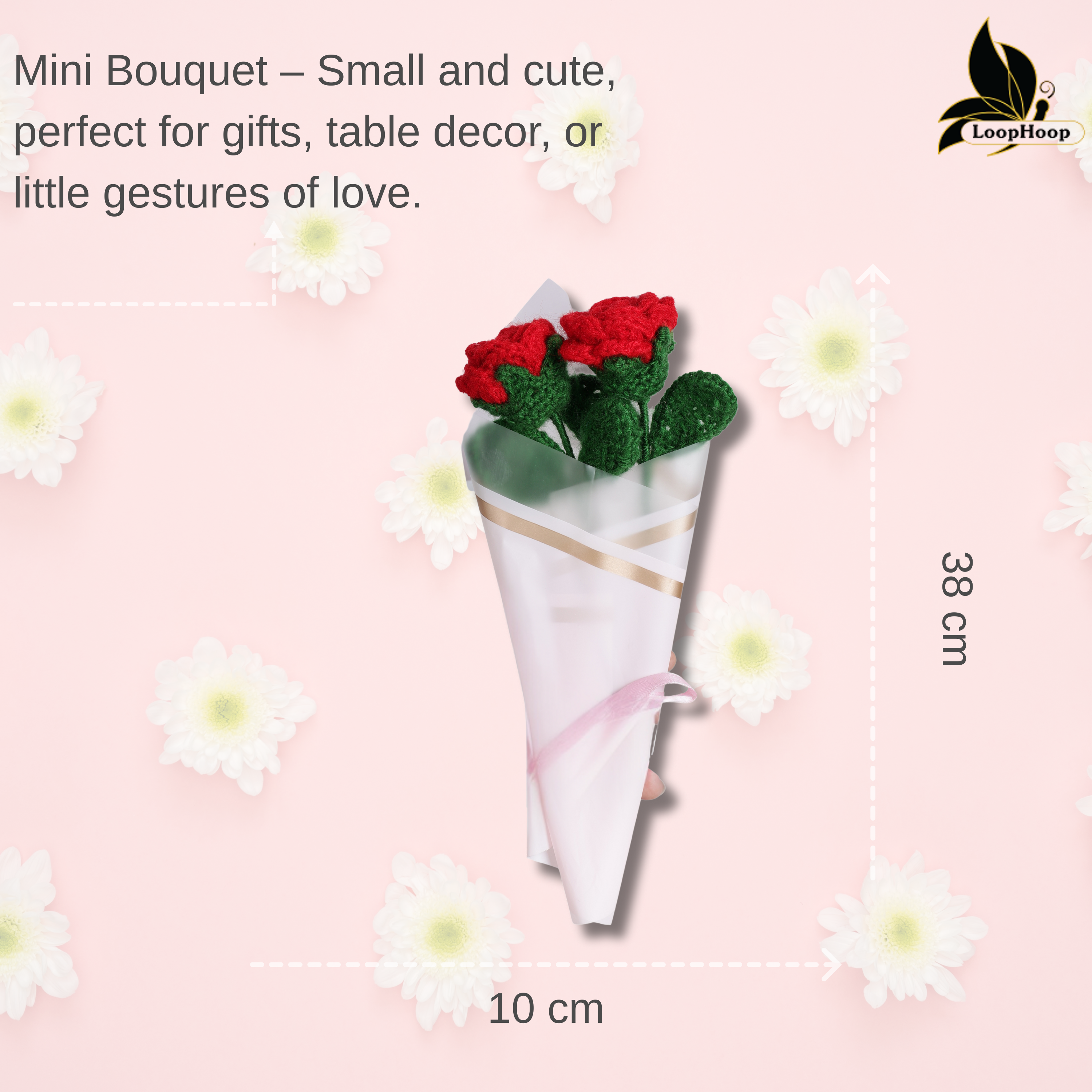 Crochet Handmade Red Rose Bouquet- 2 steam