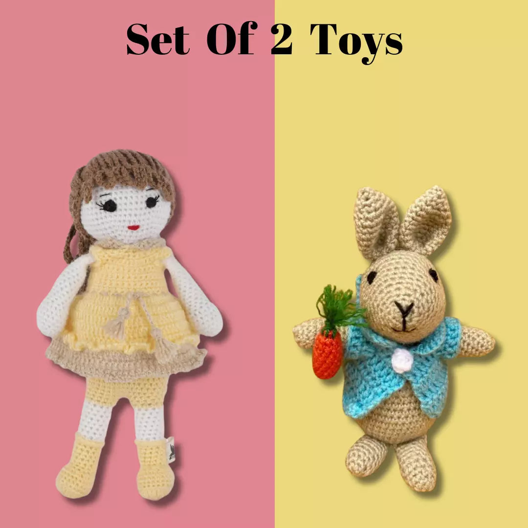 Crochet handmade Yellow Doll Toy & Crochet handmade Peter Bunny Toy