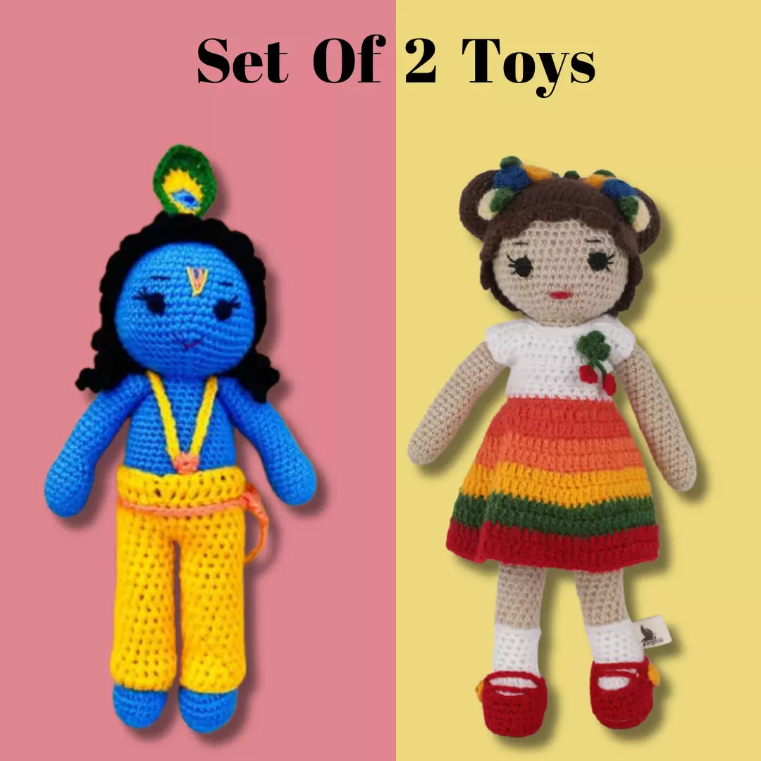 The Set of 2 Toys -Crochet handmade Shyam Krishna toy & Crochet handmade Rainbow Doll toy