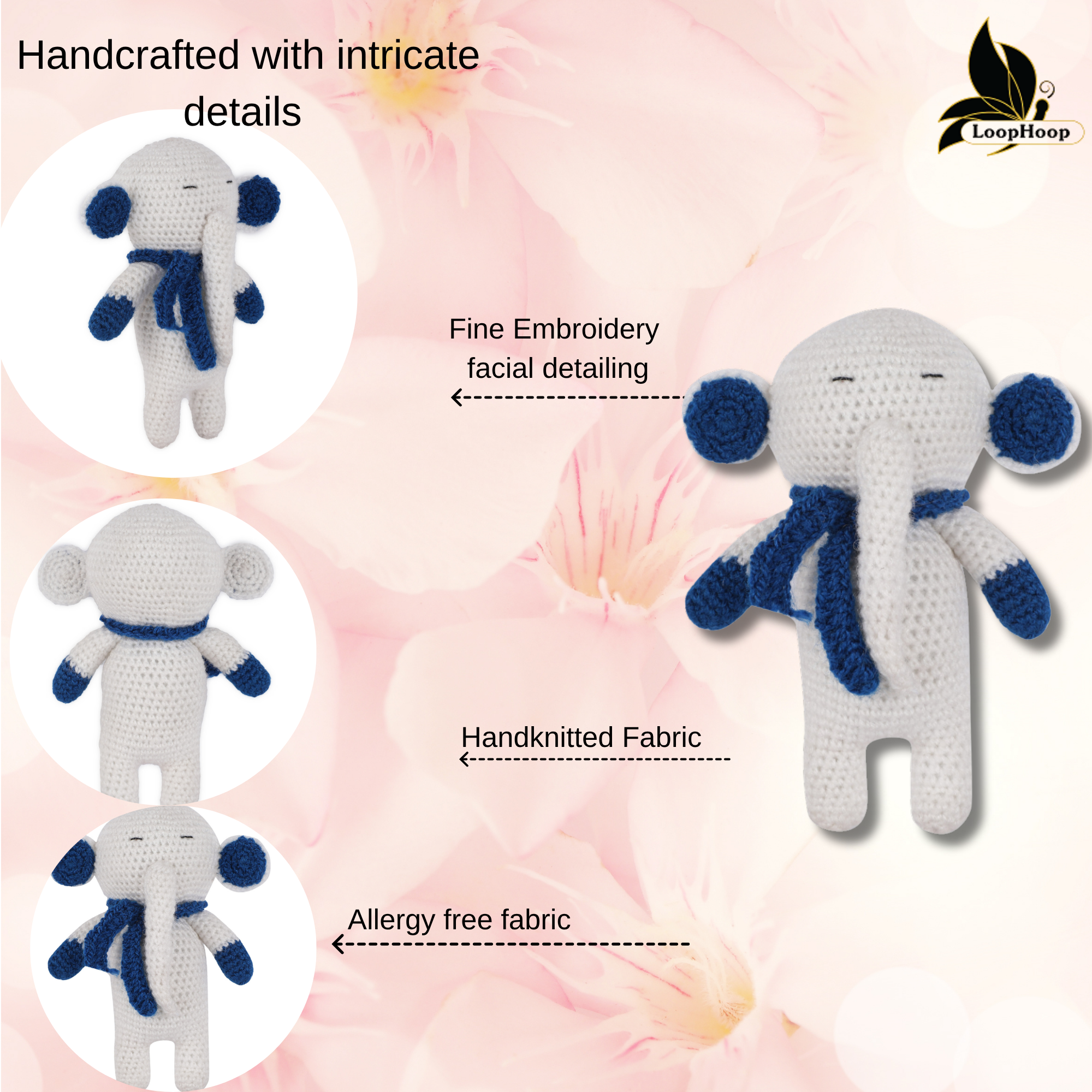 Crochet White Elephant Handmade Soft Toy