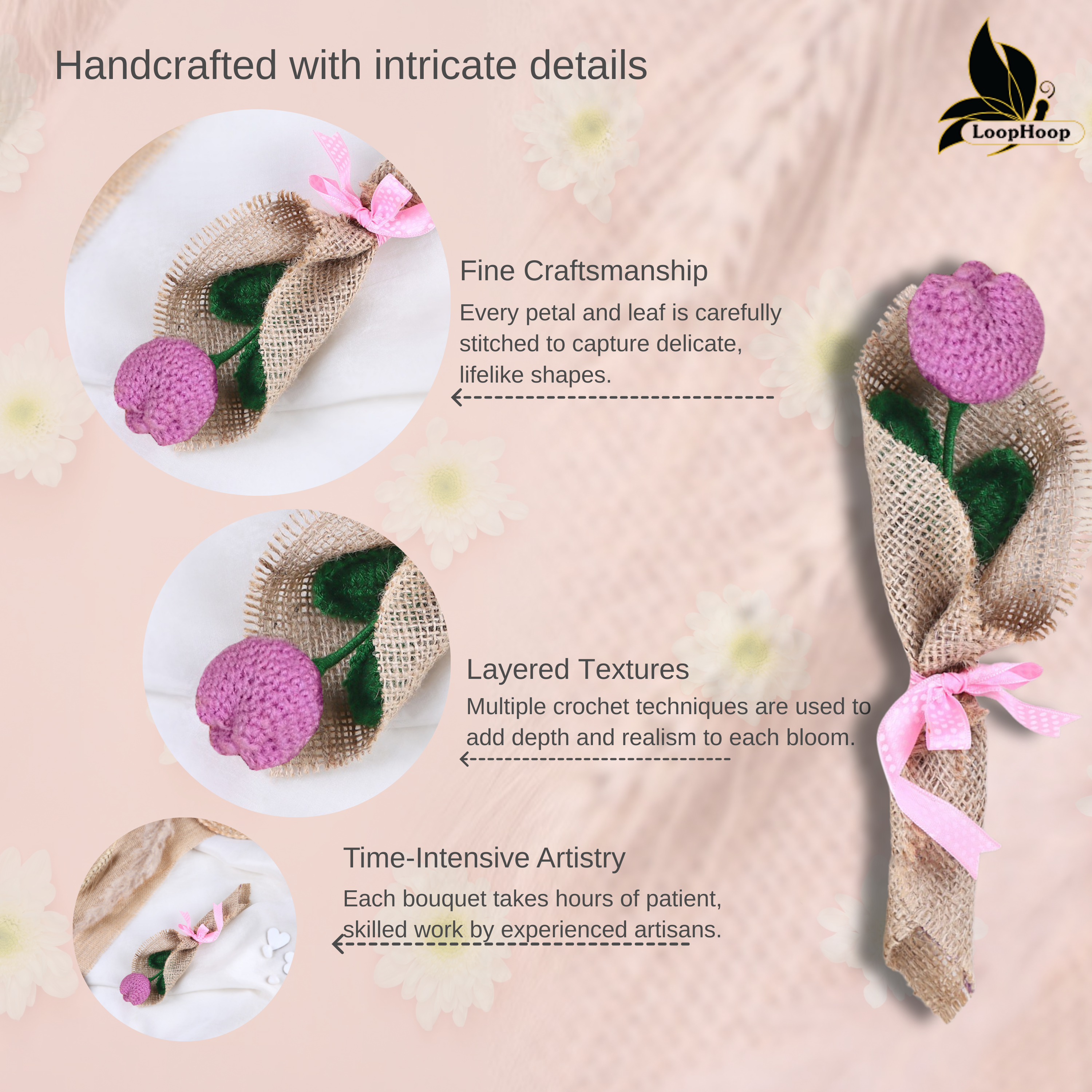 Crochet Handmade Purple Tulip Bouquet - 1 steam