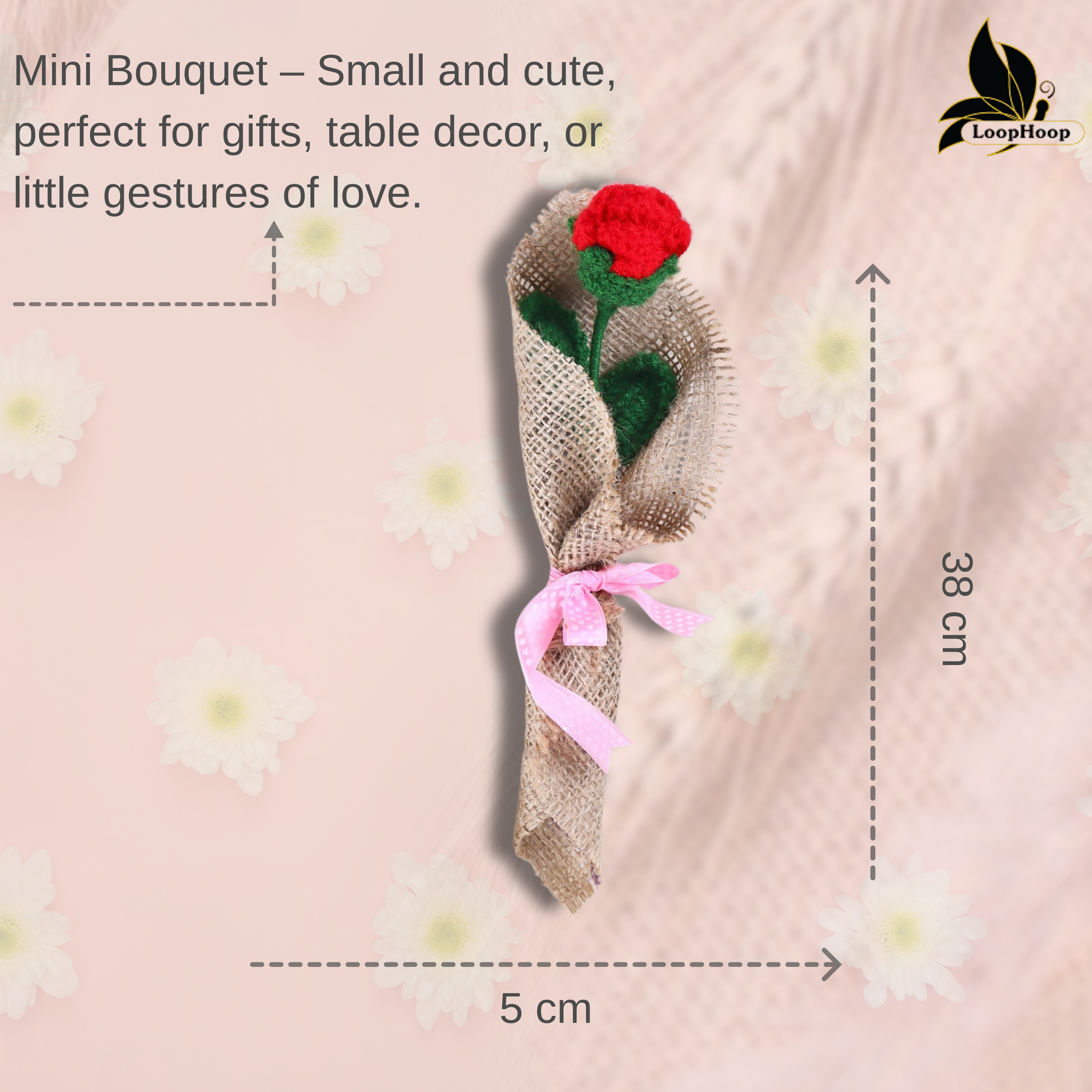 Crochet Handmade Red Rose Bouquet- 1 steam