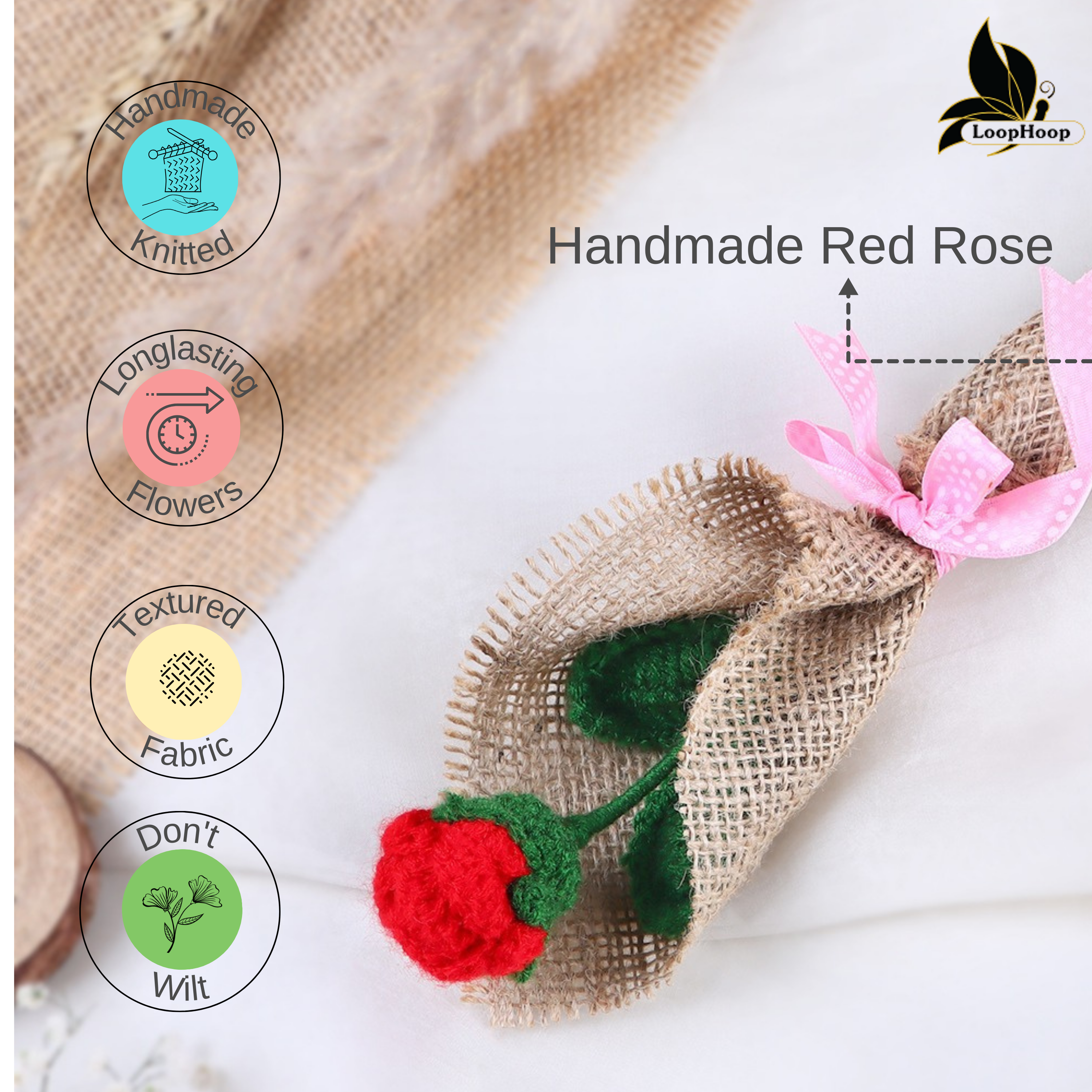Crochet Handmade Red Rose Bouquet- 1 steam