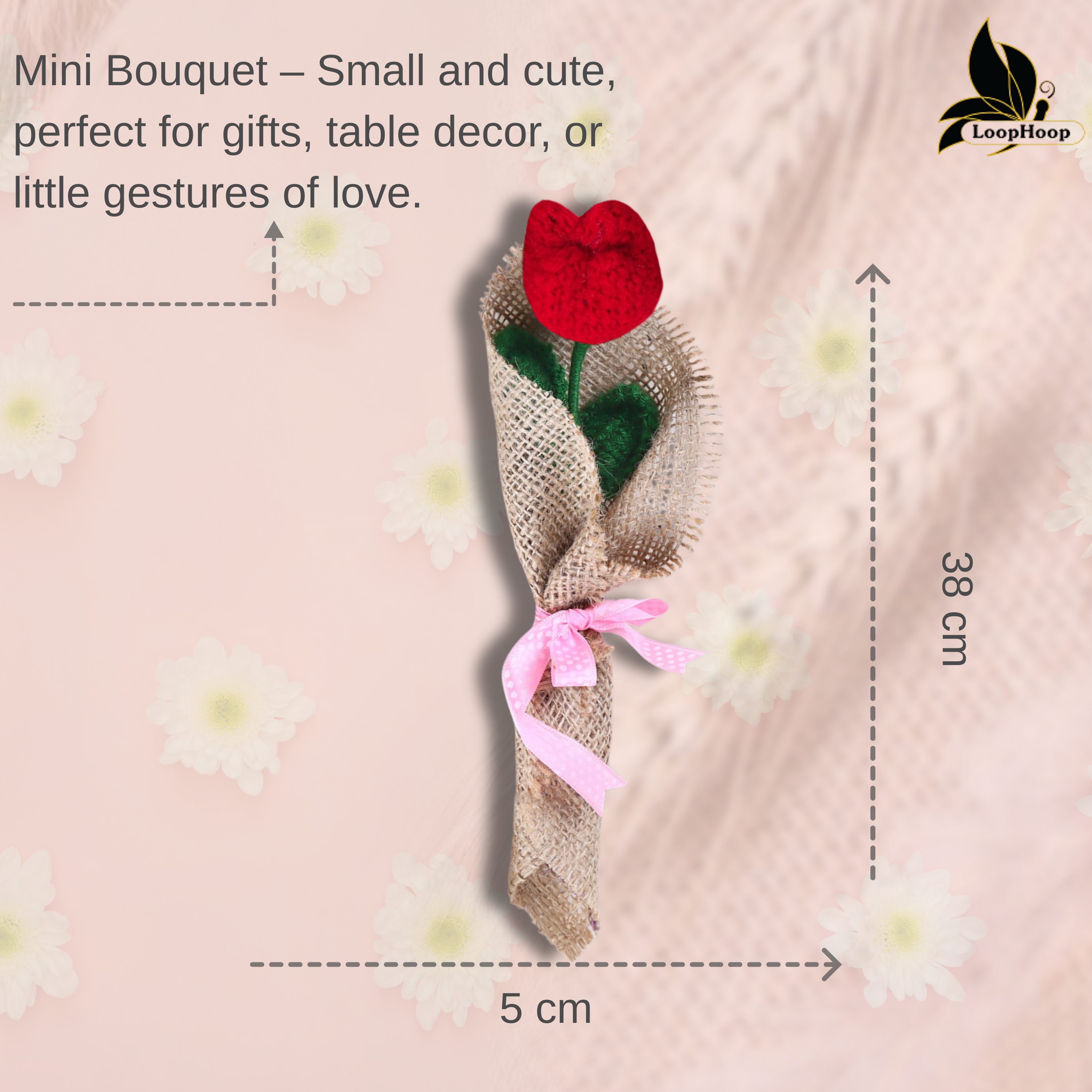 Glowing Handmade Crochet red Tulip Flower Bouquet (1 Stem)