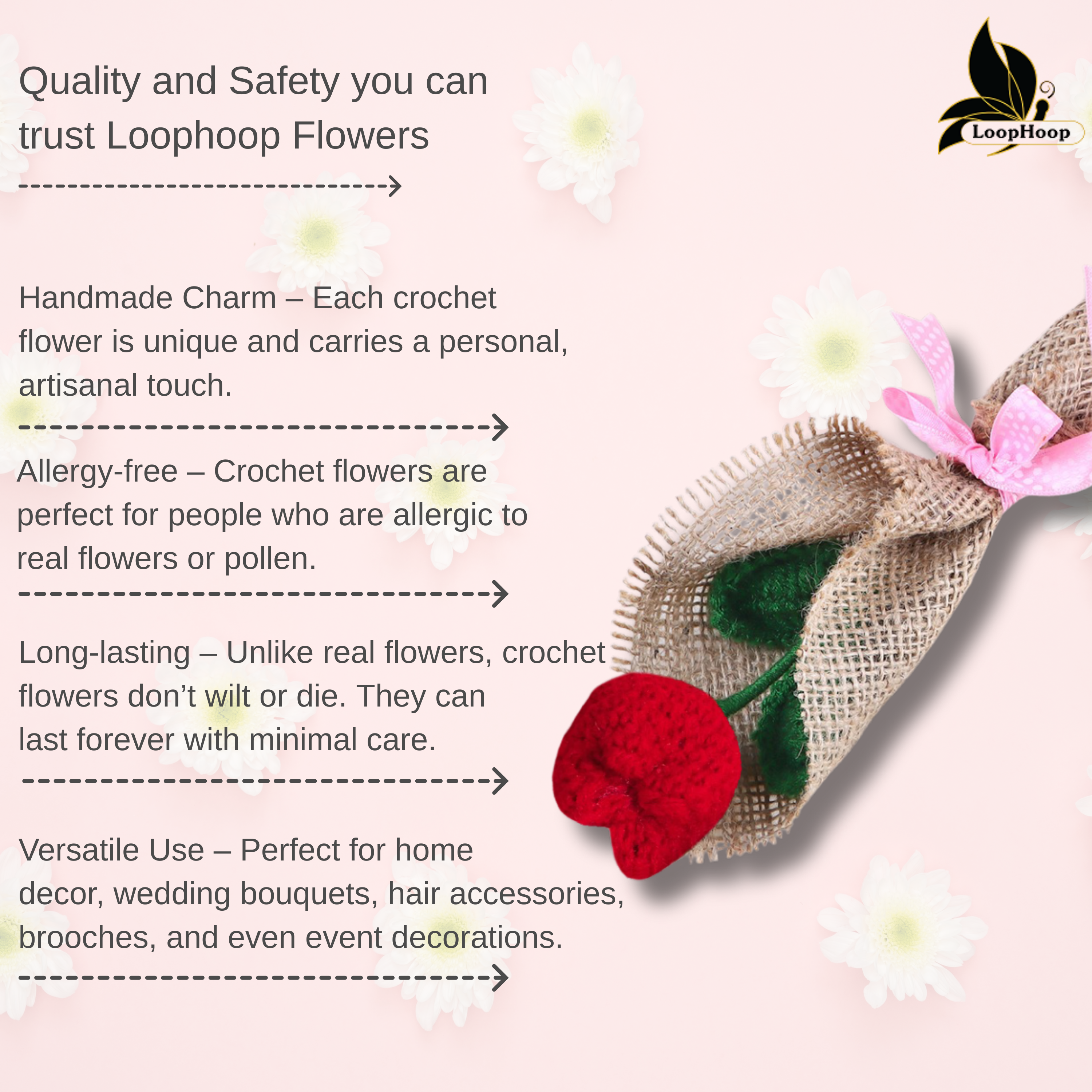 Glowing Handmade Crochet red Tulip Flower Bouquet (1 Stem)