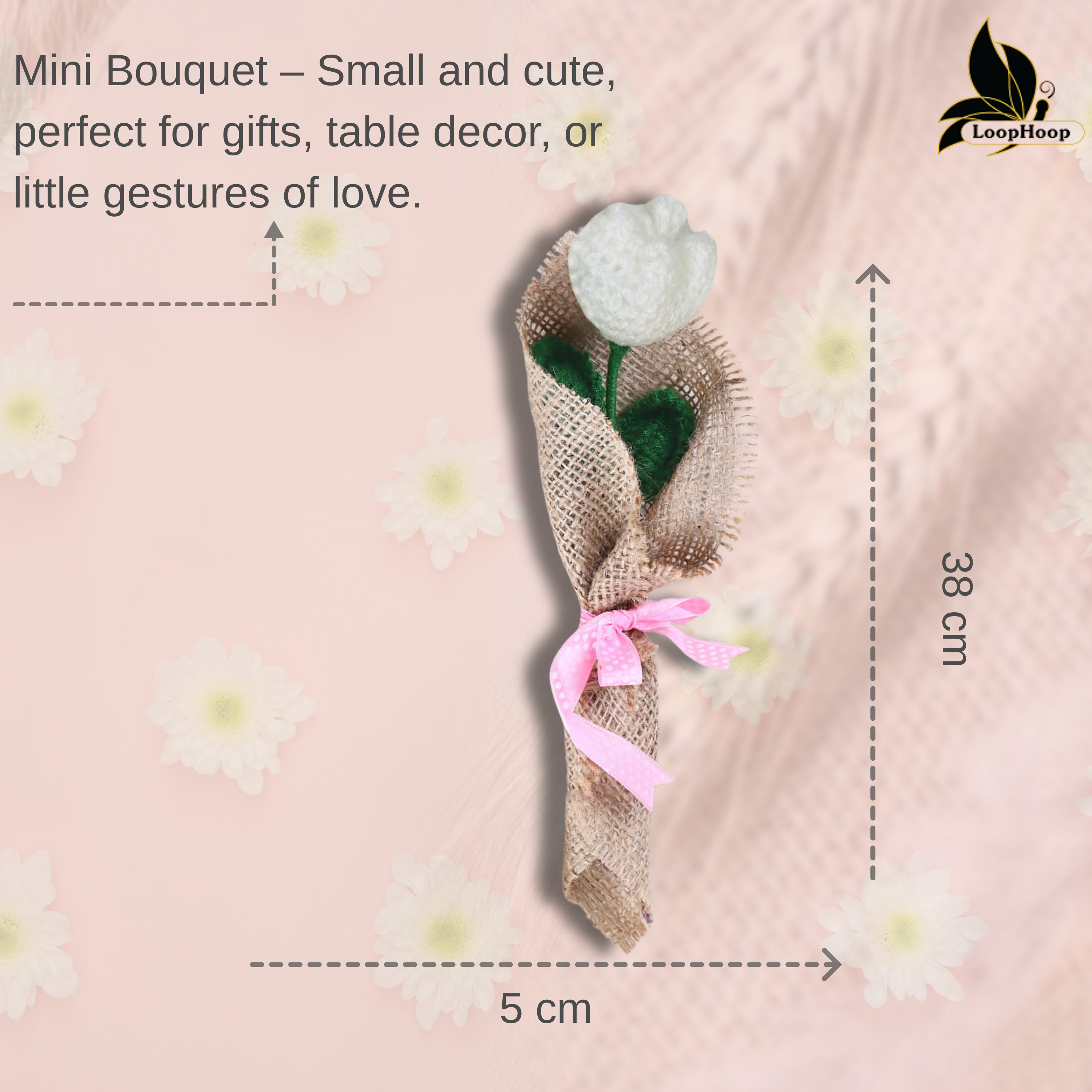 Crochet Handmade White Tulip Bouquet- 1 steam