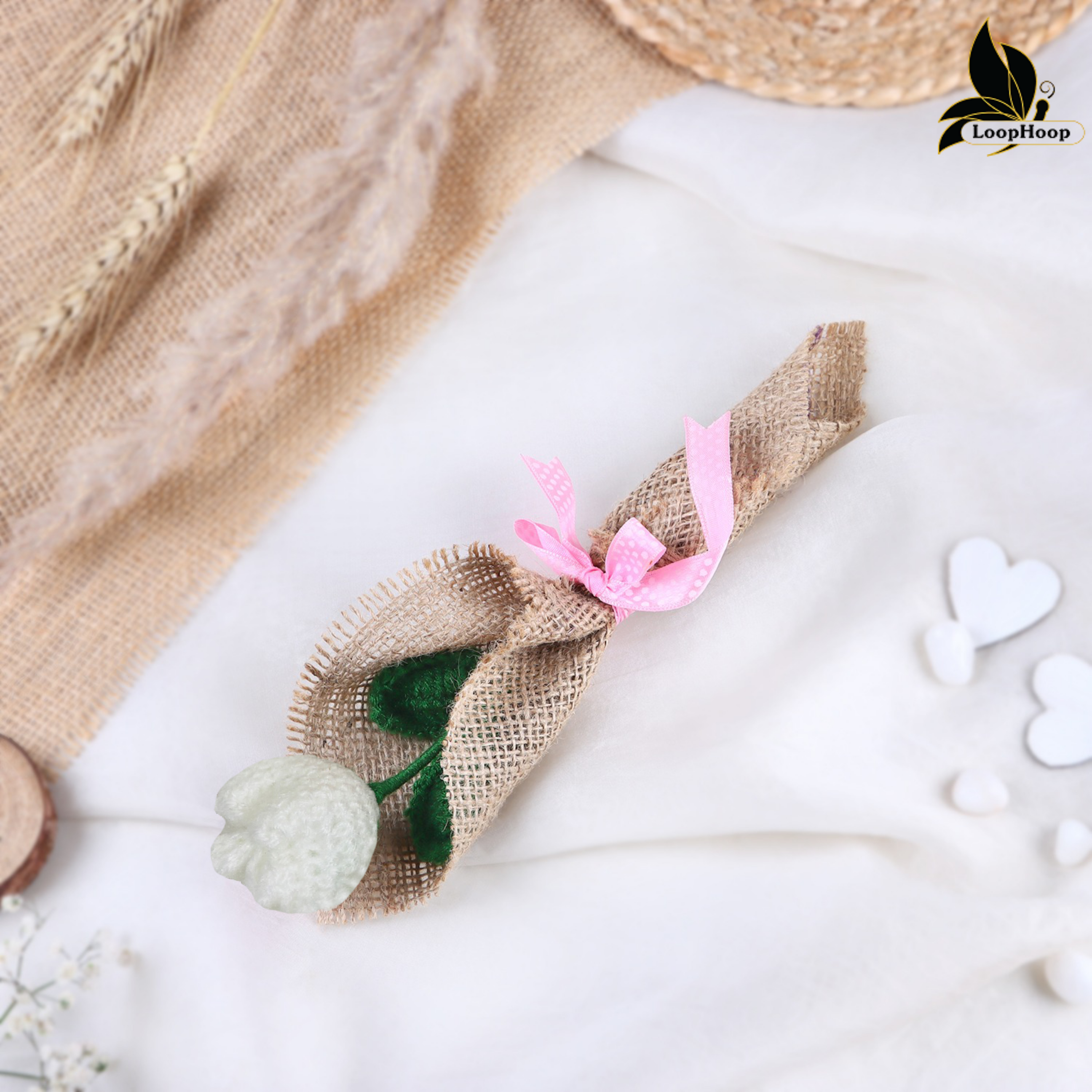 Crochet Handmade White Tulip Bouquet- 1 steam