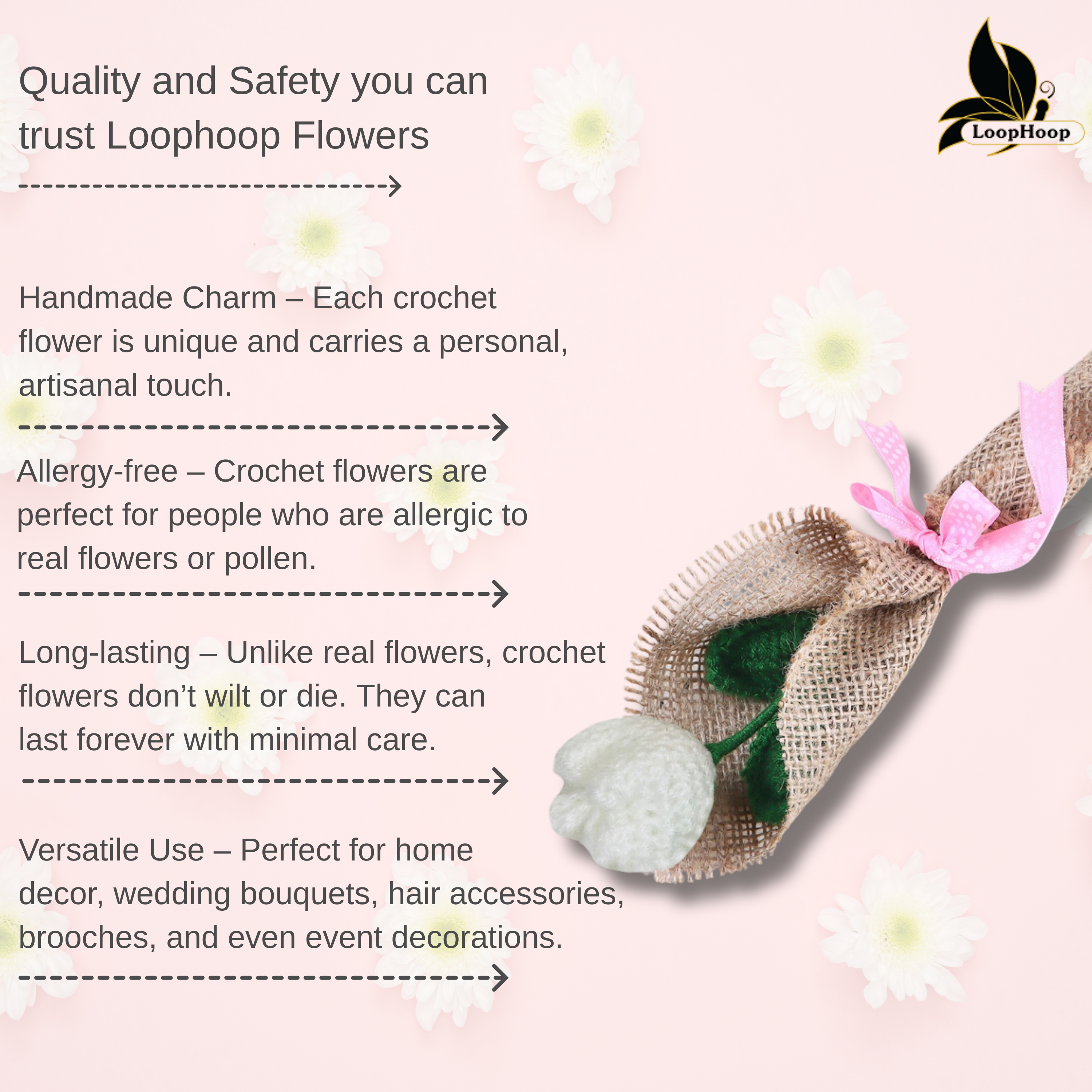 Crochet Handmade White Tulip Bouquet- 1 steam