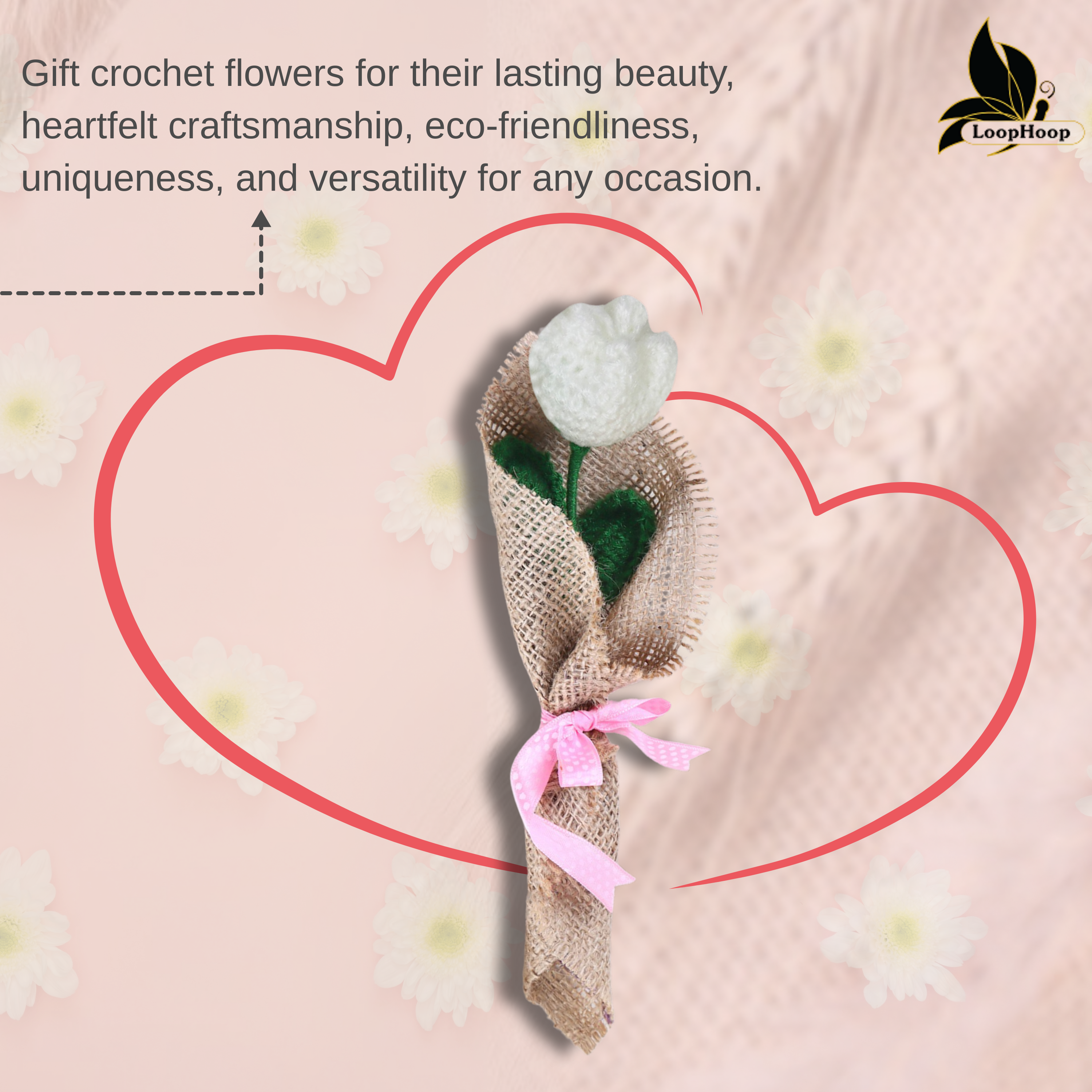 Crochet Handmade White Tulip Bouquet- 1 steam