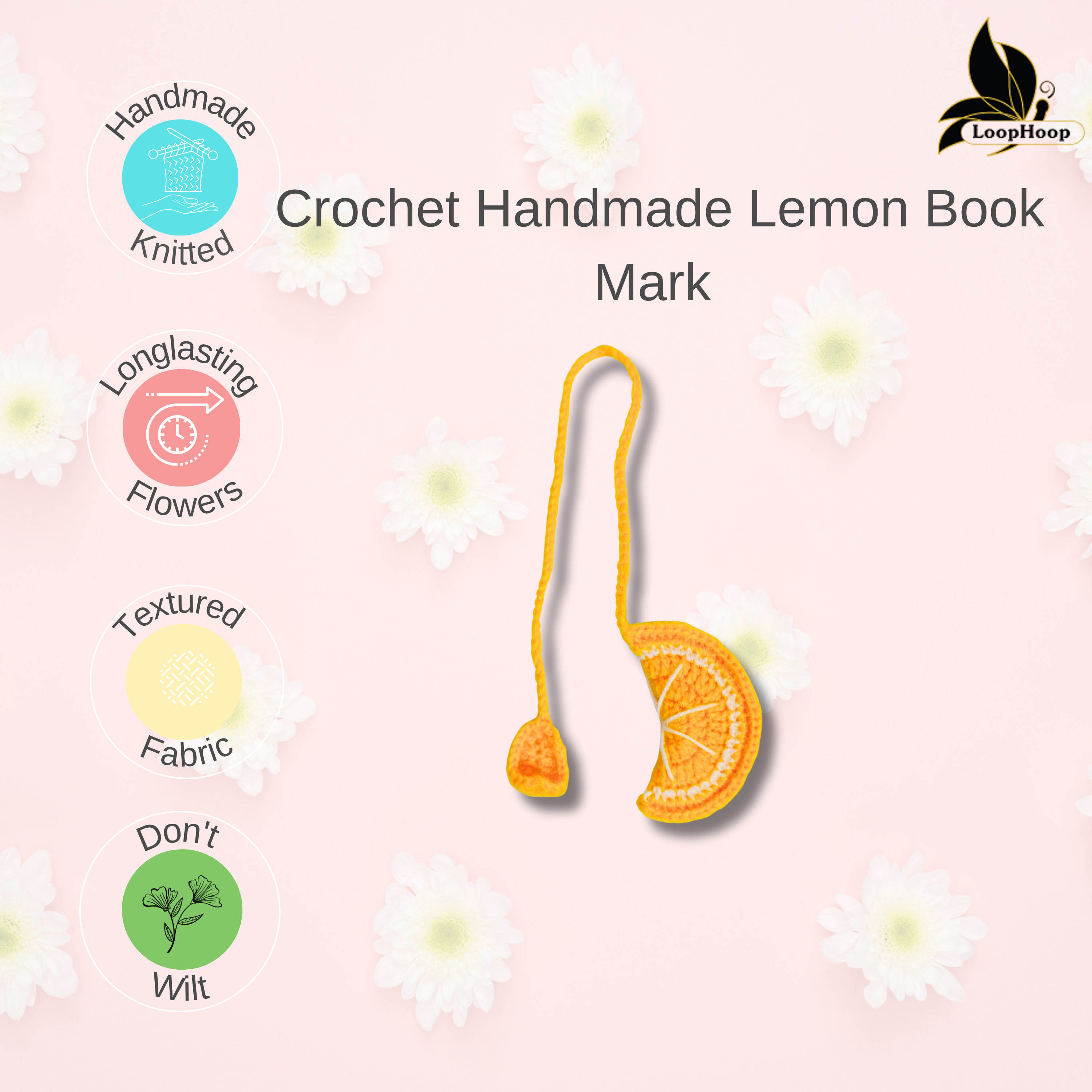 Crochet Handmade Lemon Bookmark (1 stem)