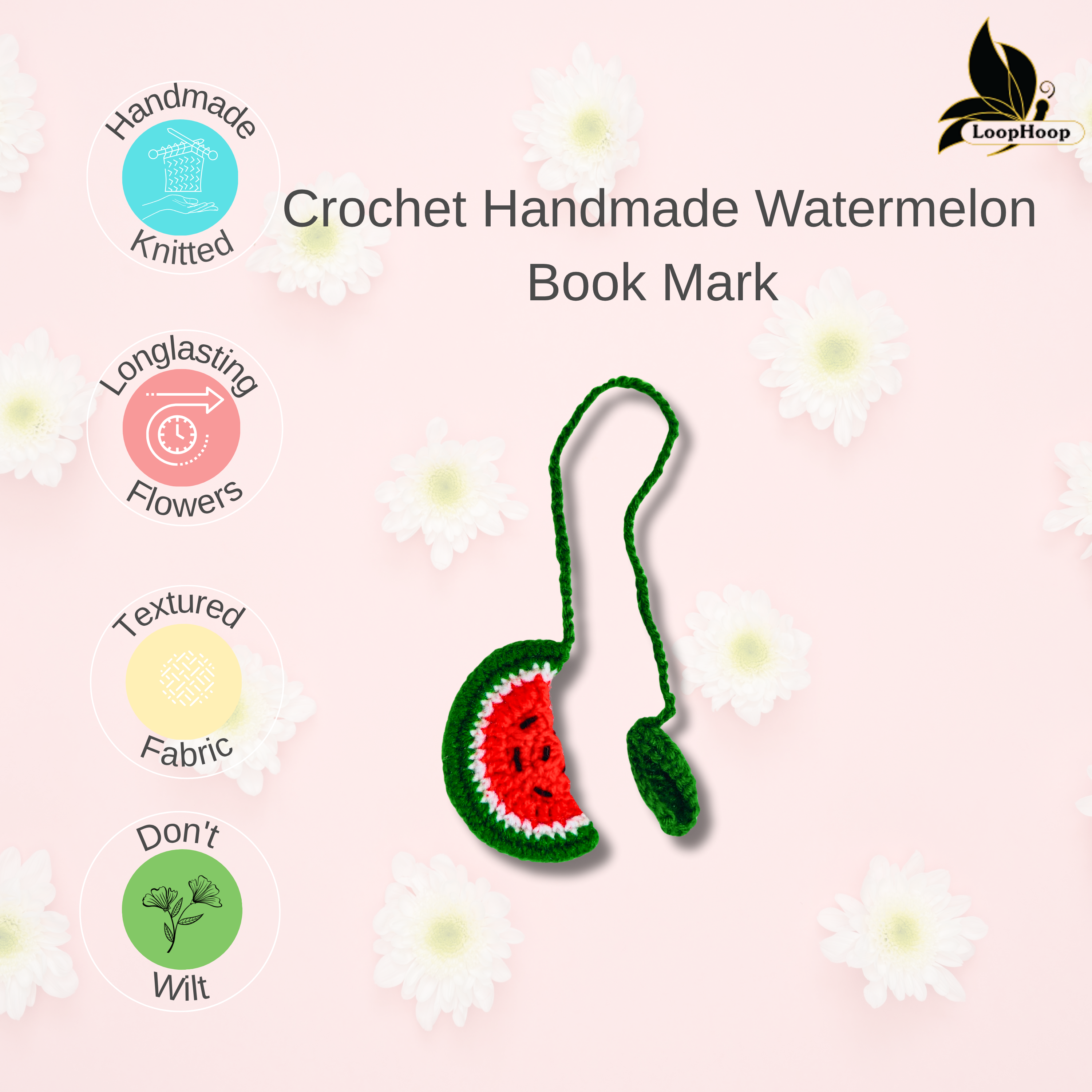 Crochet Handmade Watermelon Bookmark (1 steam)