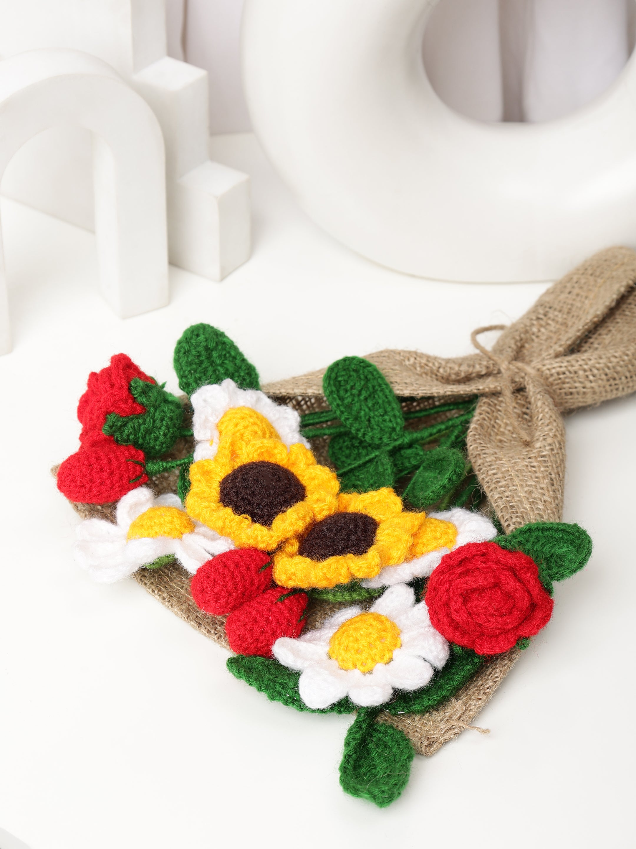 Crochet Handmade Sunflower Mix Bouquet- 12 steam
