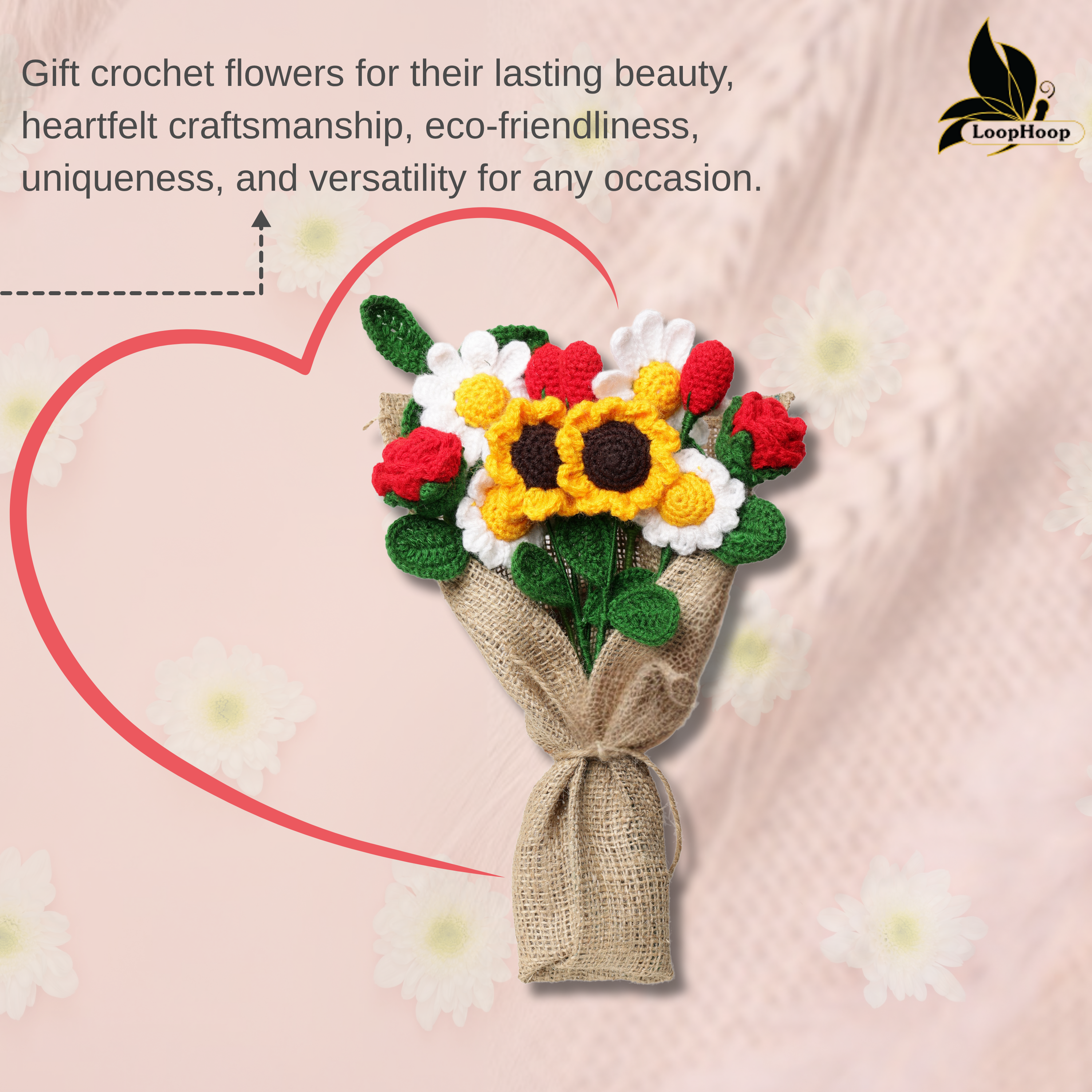 Crochet Handmade Sunflower Mix Bouquet- 12 steam