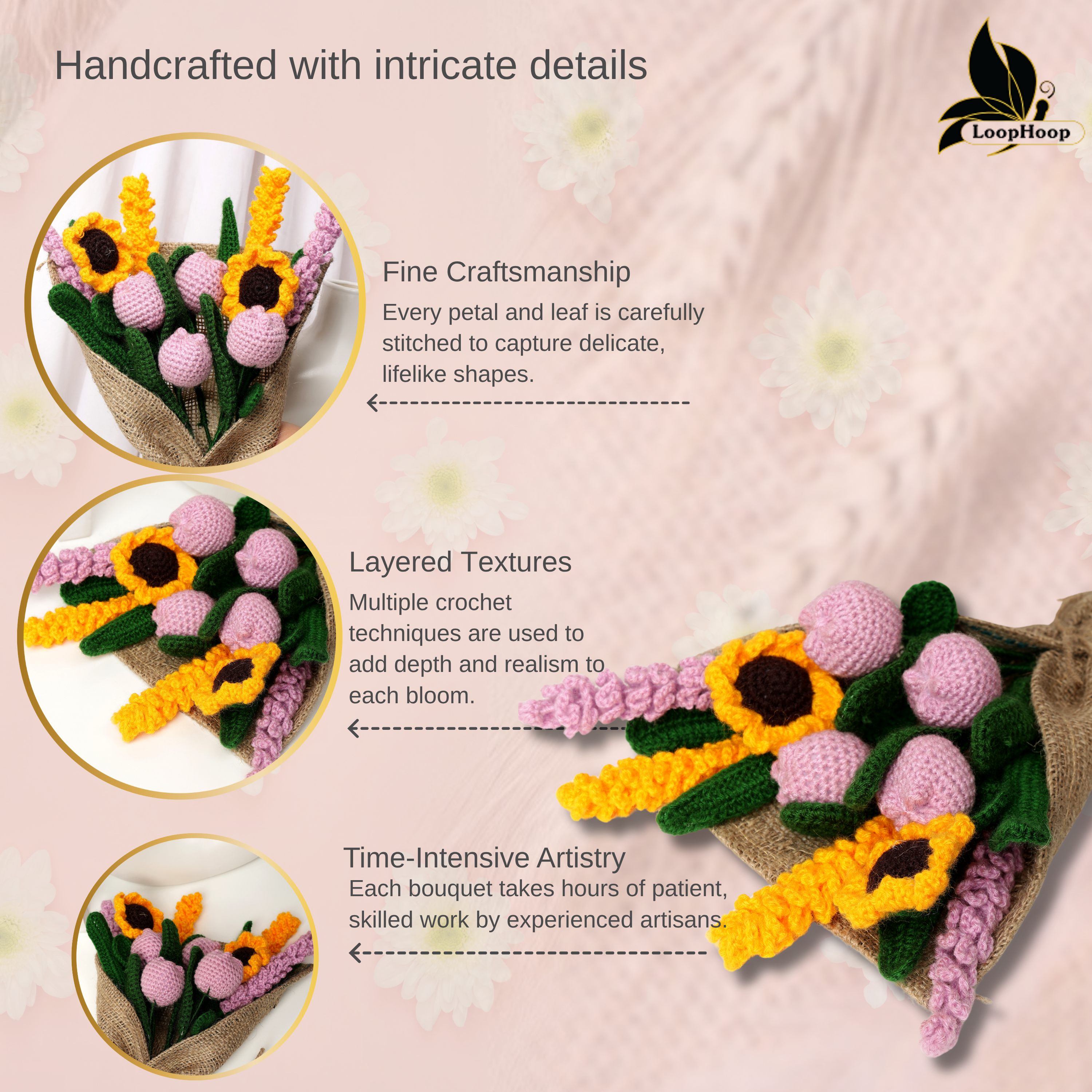 Crochet Handmade Purple Tulip Mix Bouquet- 10 steam