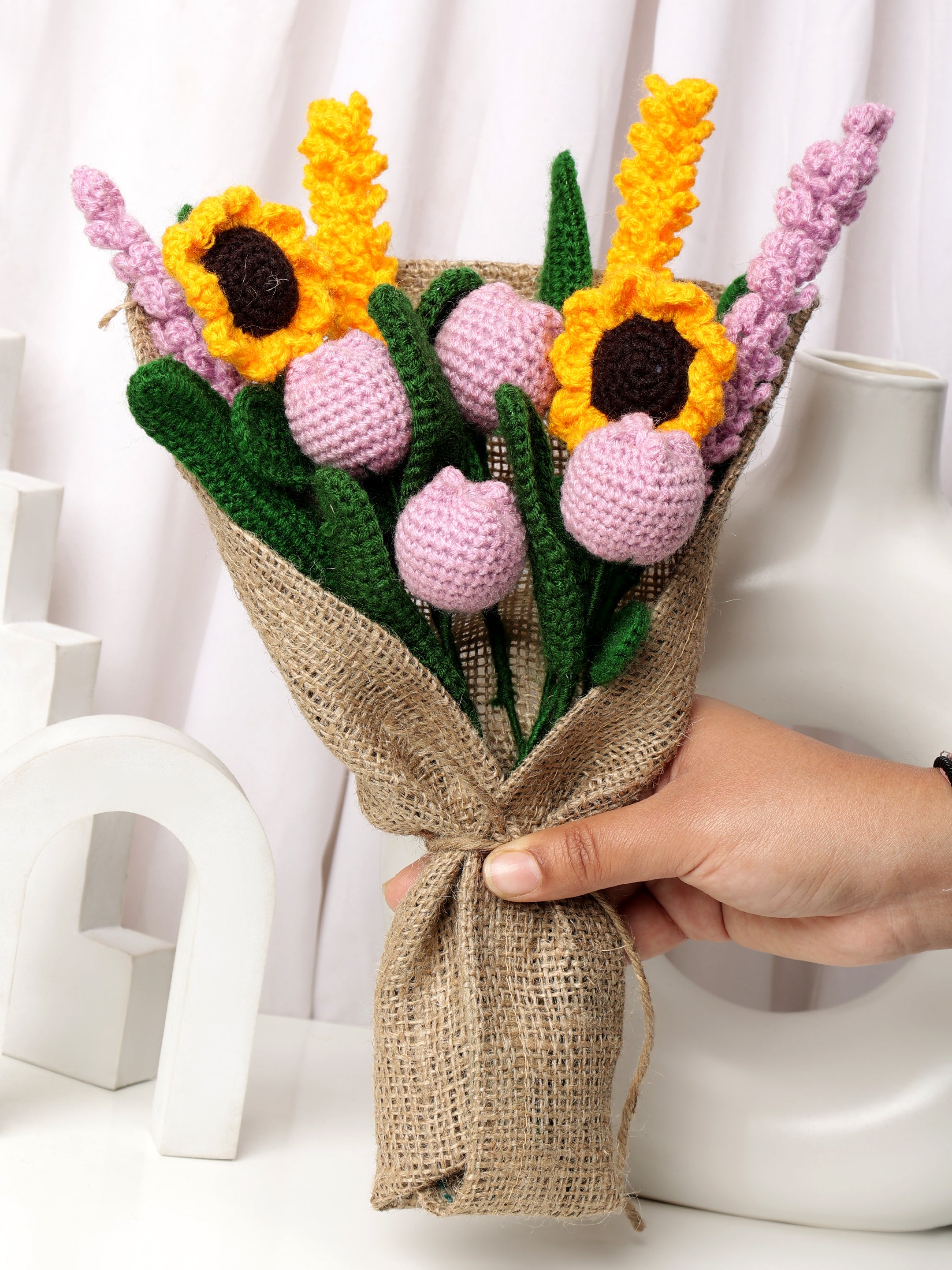 Crochet Handmade Purple Tulip Mix Bouquet- 10 steam