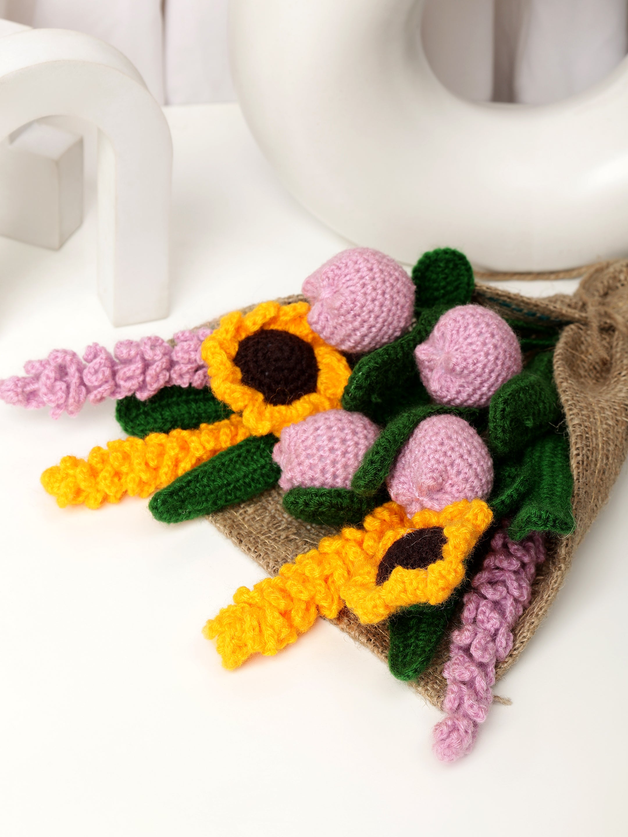 Crochet Handmade Purple Tulip Mix Bouquet- 10 steam