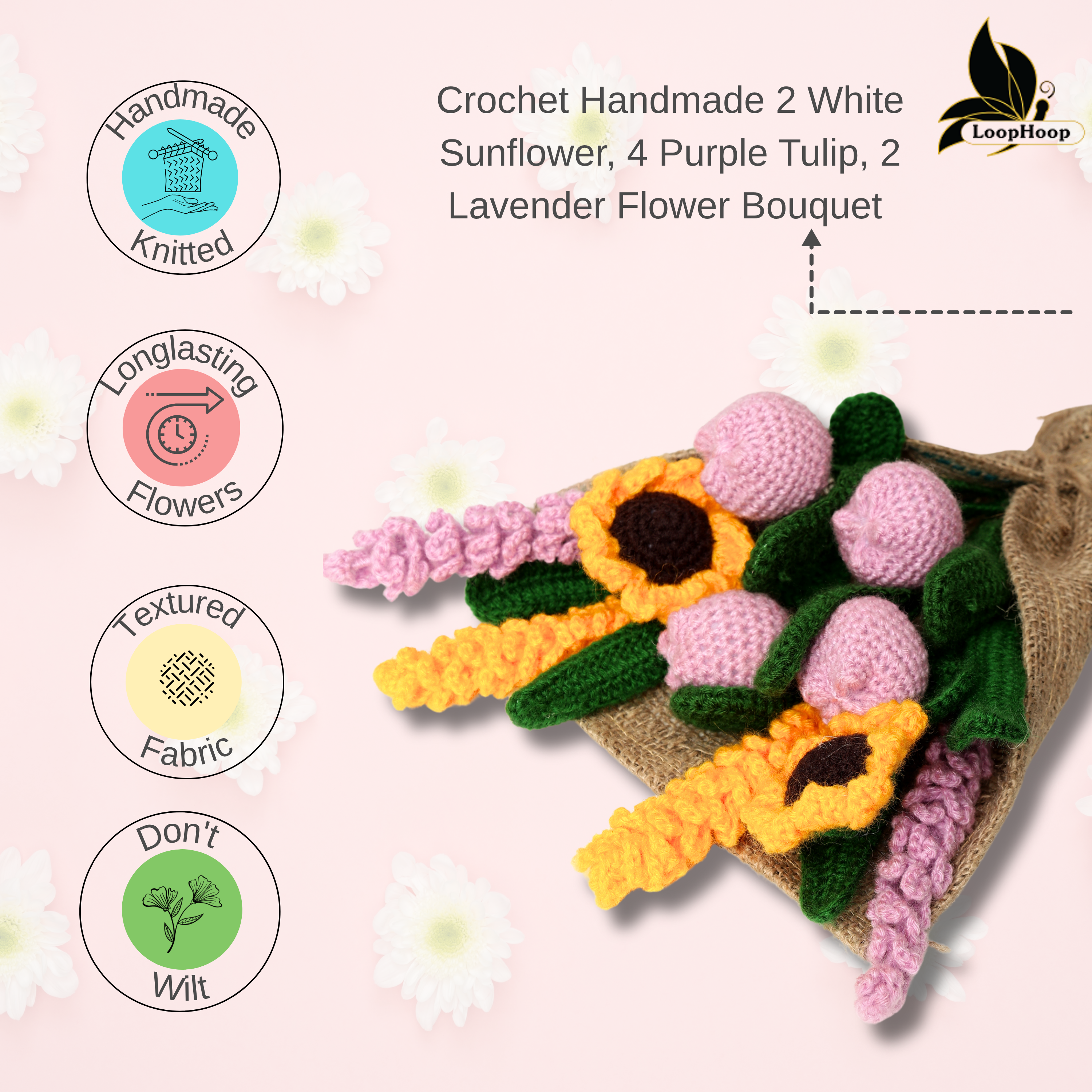 Crochet Handmade Purple Tulip Mix Bouquet- 10 steam