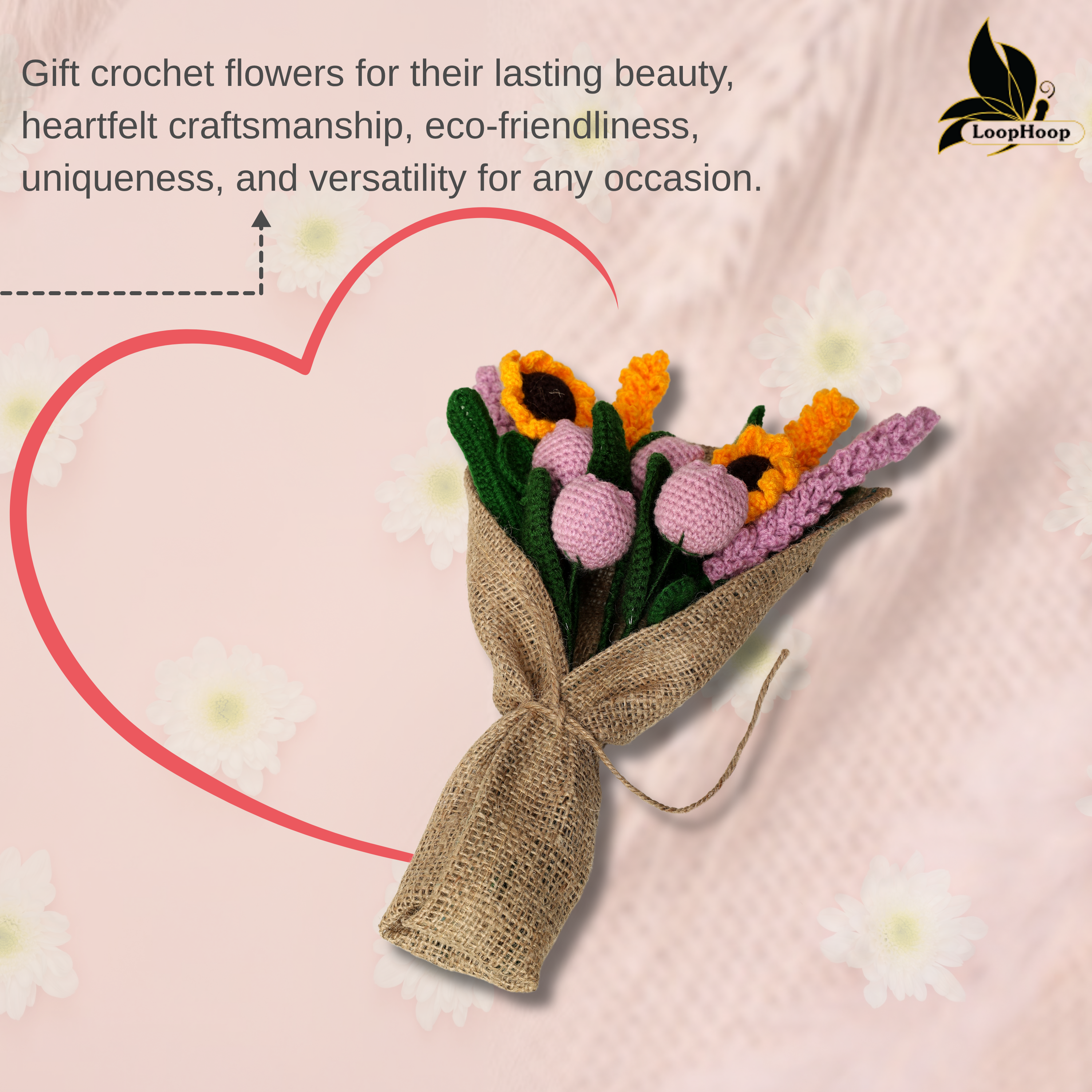 Crochet Handmade Purple Tulip Mix Bouquet- 10 steam