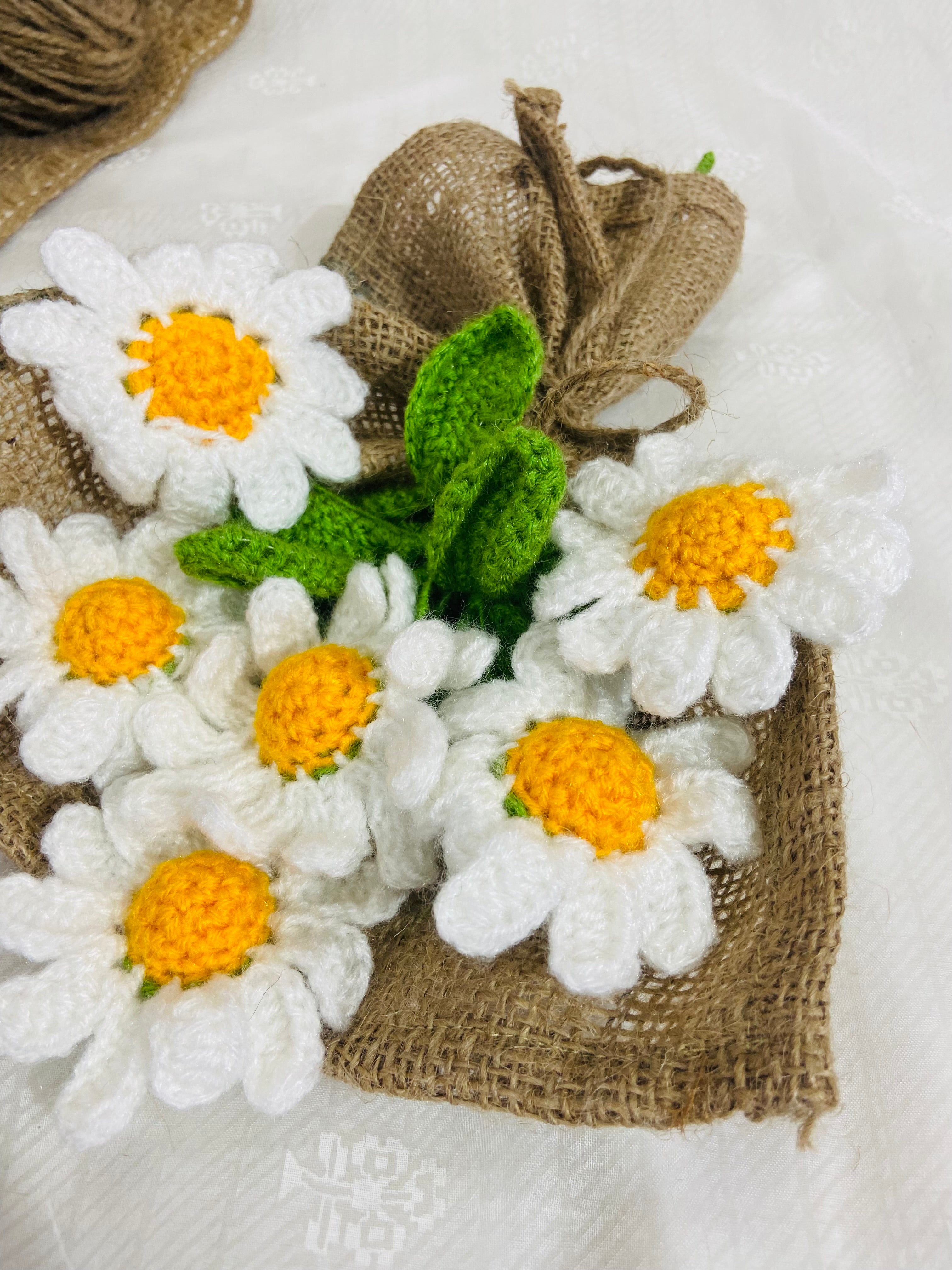 Radiant Handcrafted Crochet Flower White Daisies Bouquet (6 Steams)