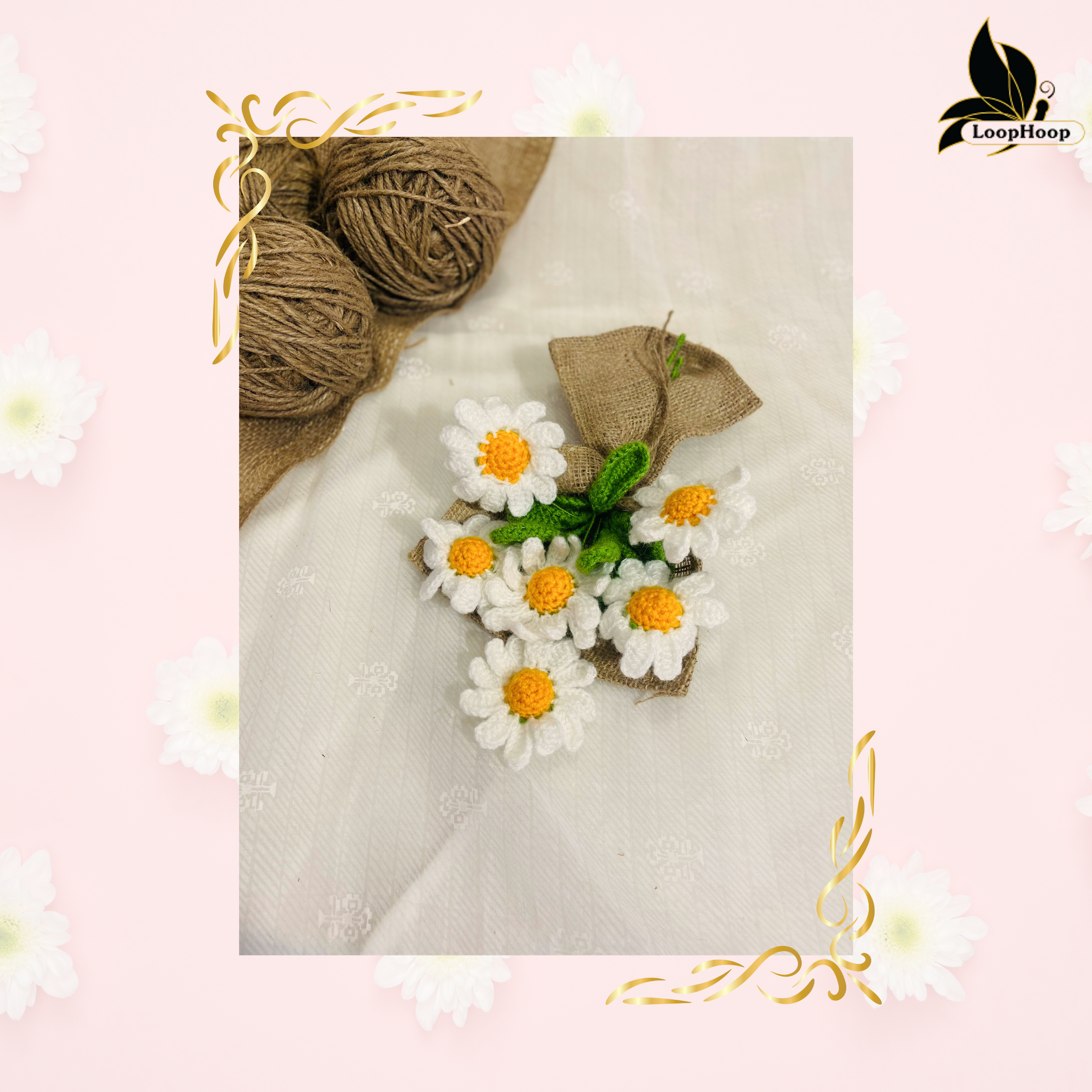 Radiant Handcrafted Crochet Flower White Daisies Bouquet (6 Steams)