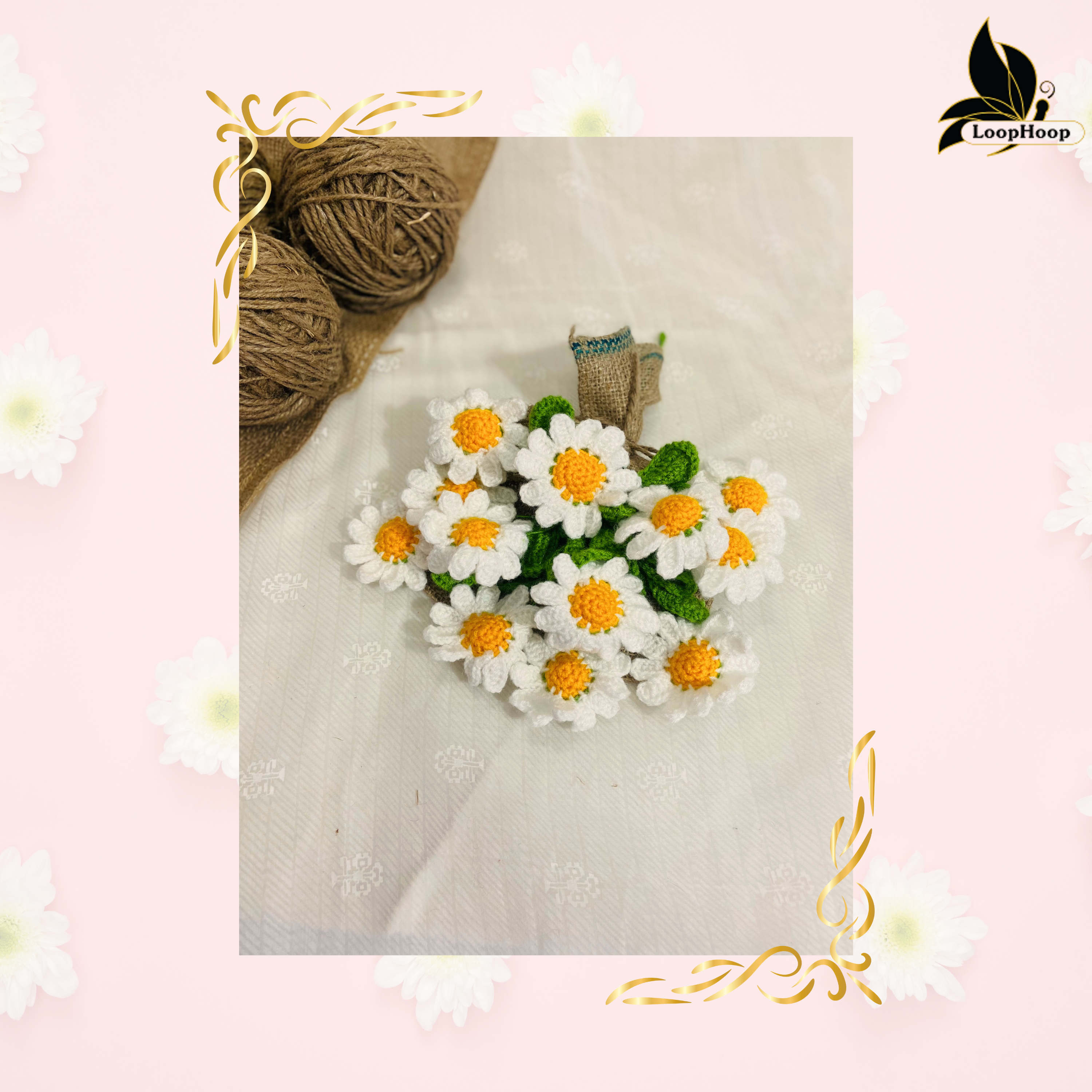 Opulent Handcrafted Crochet Flower White Daisies Bouquet (12 Steams)
