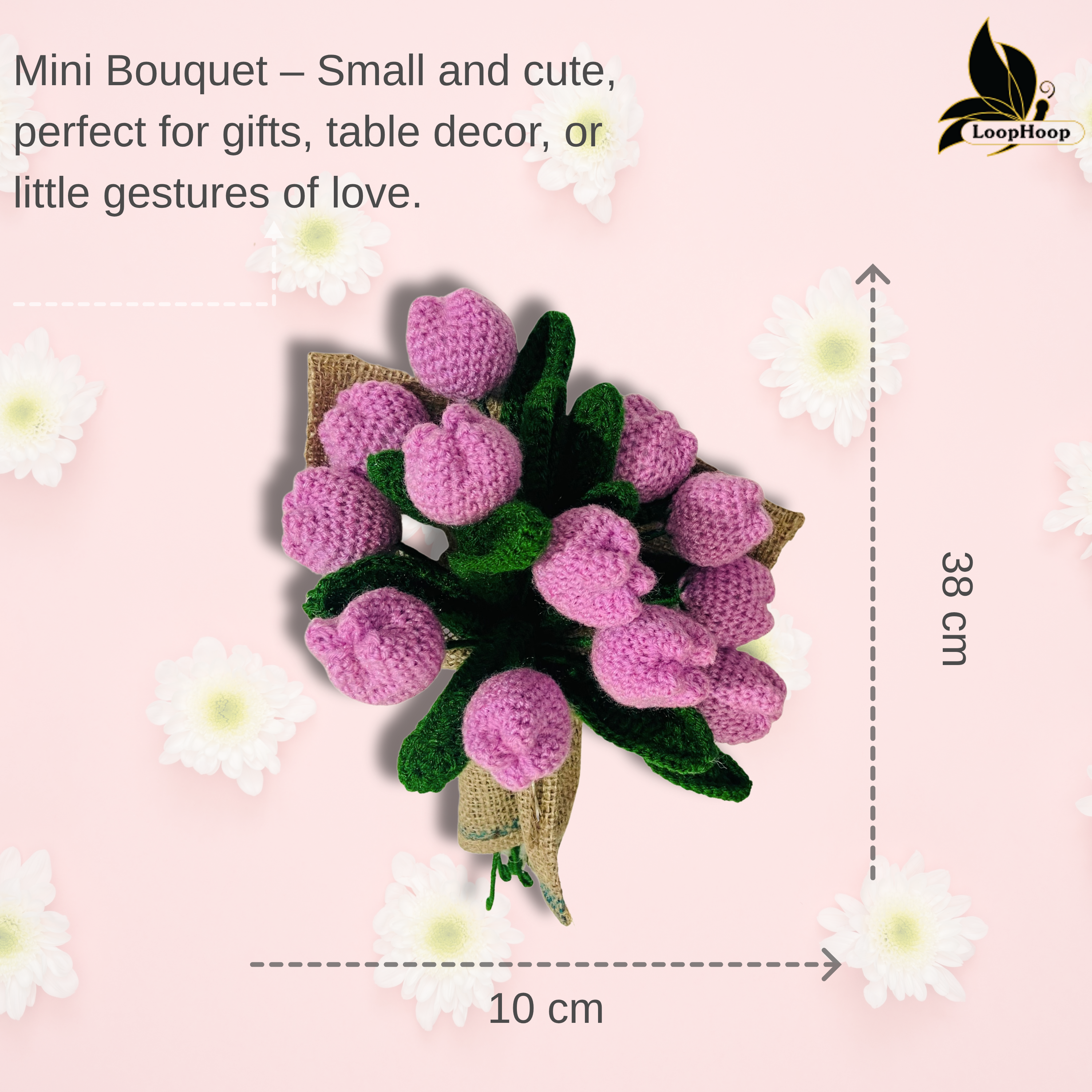 Handmade flower bunch(without the vase)- set of 12 purple tulip and 6 purple buds