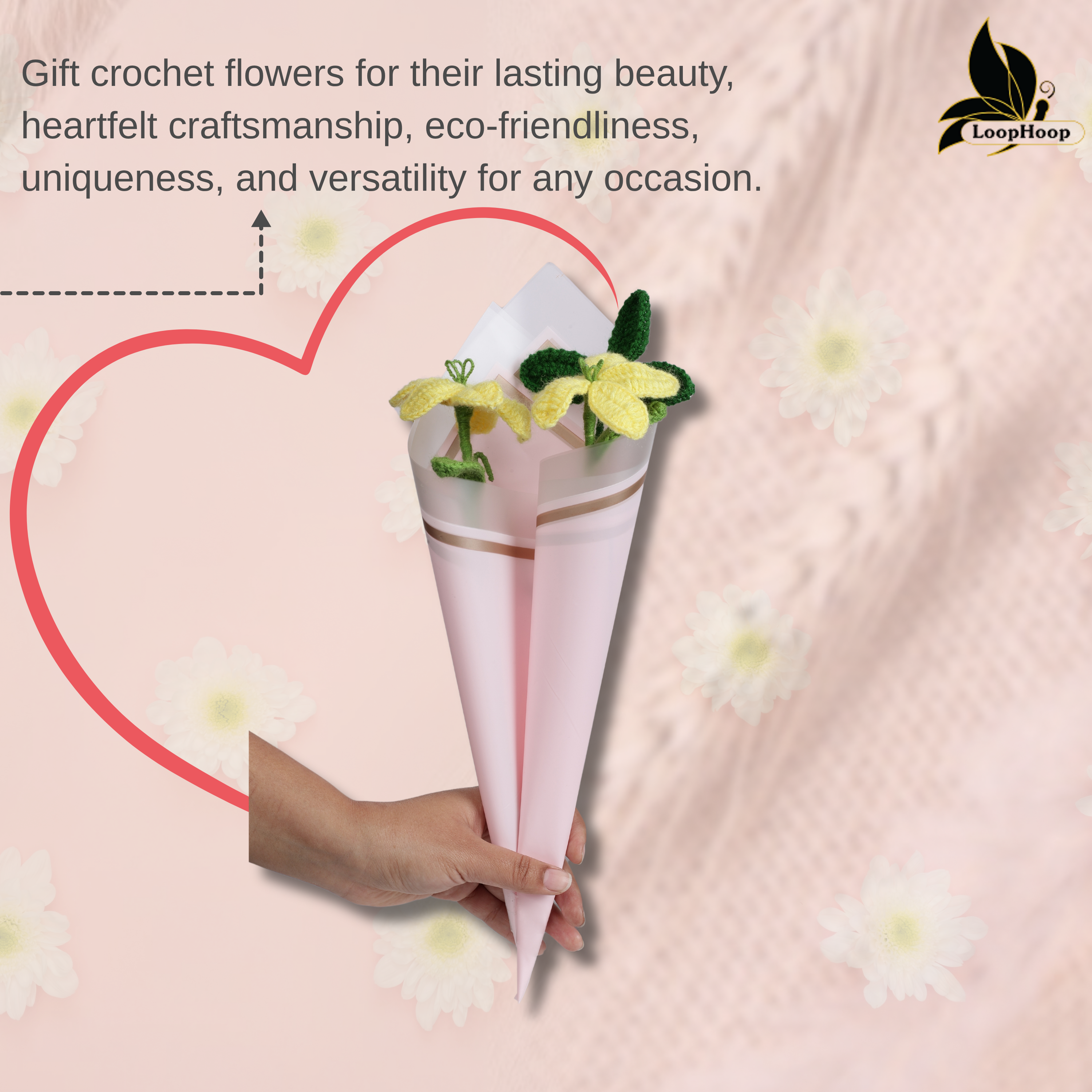 Crochet Handmade Yellow Lily And Green Leaf Bouquet- 3 steam