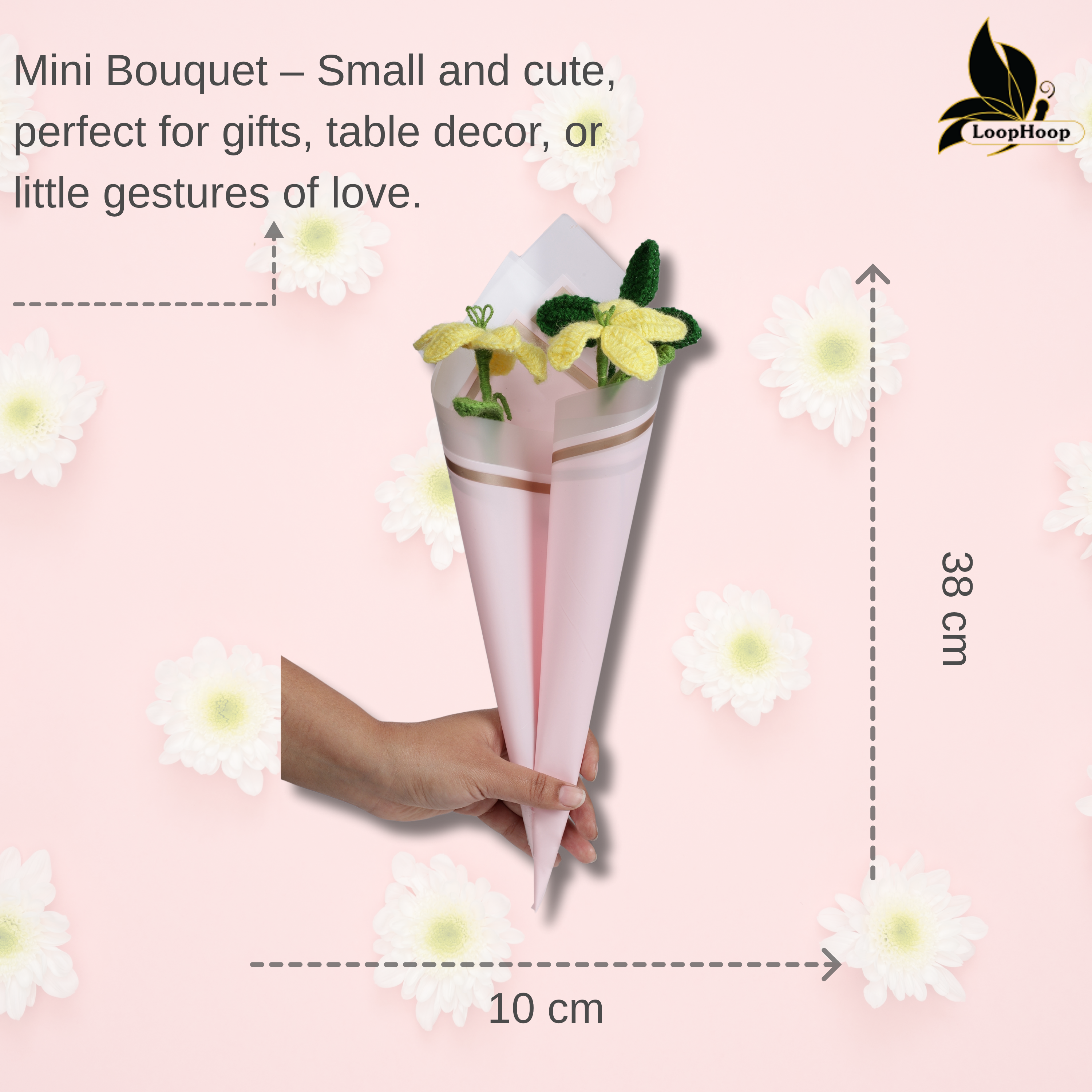 Crochet Handmade Yellow Lily And Green Leaf Bouquet- 3 steam