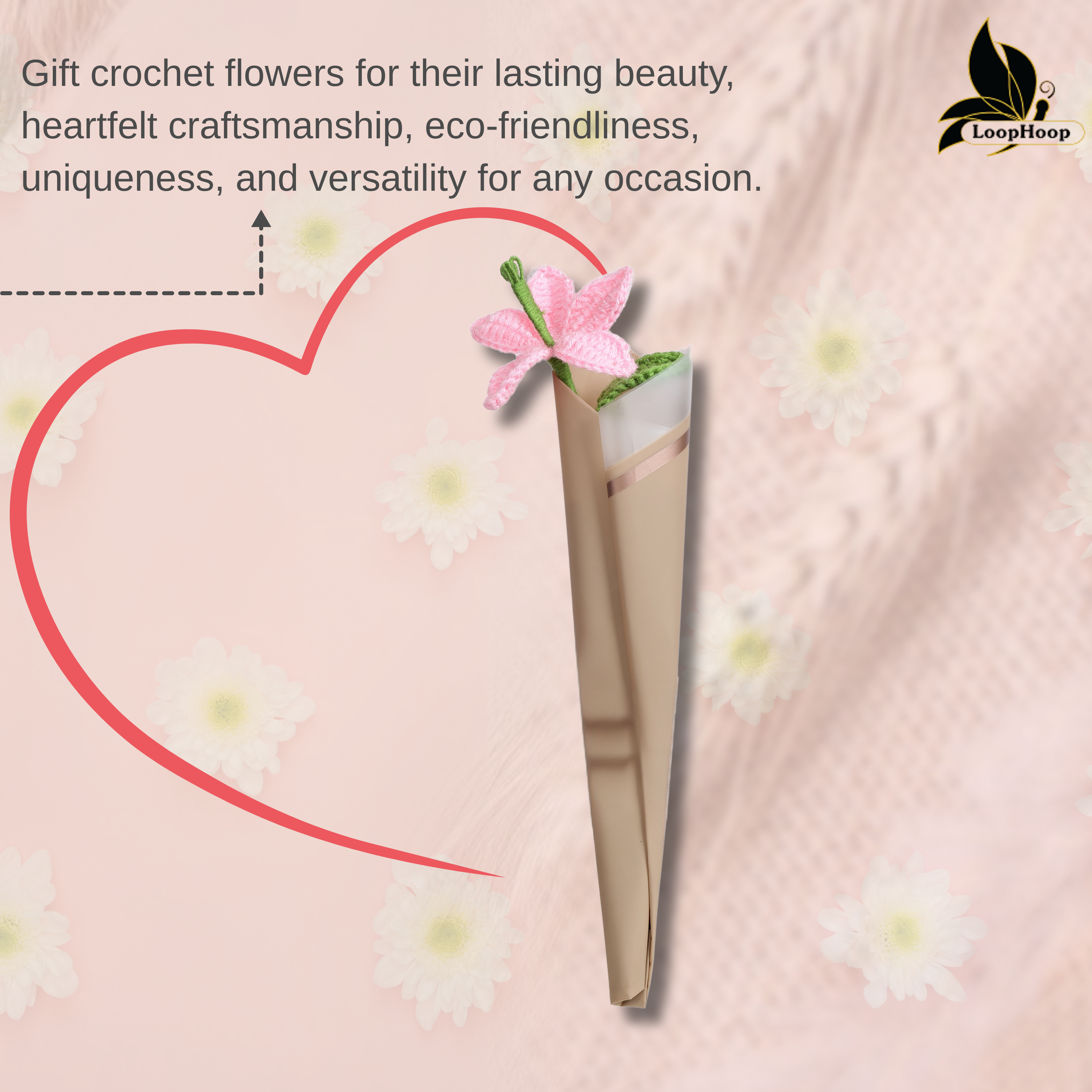 Crochet Handmade Pink Lily - 1 steam