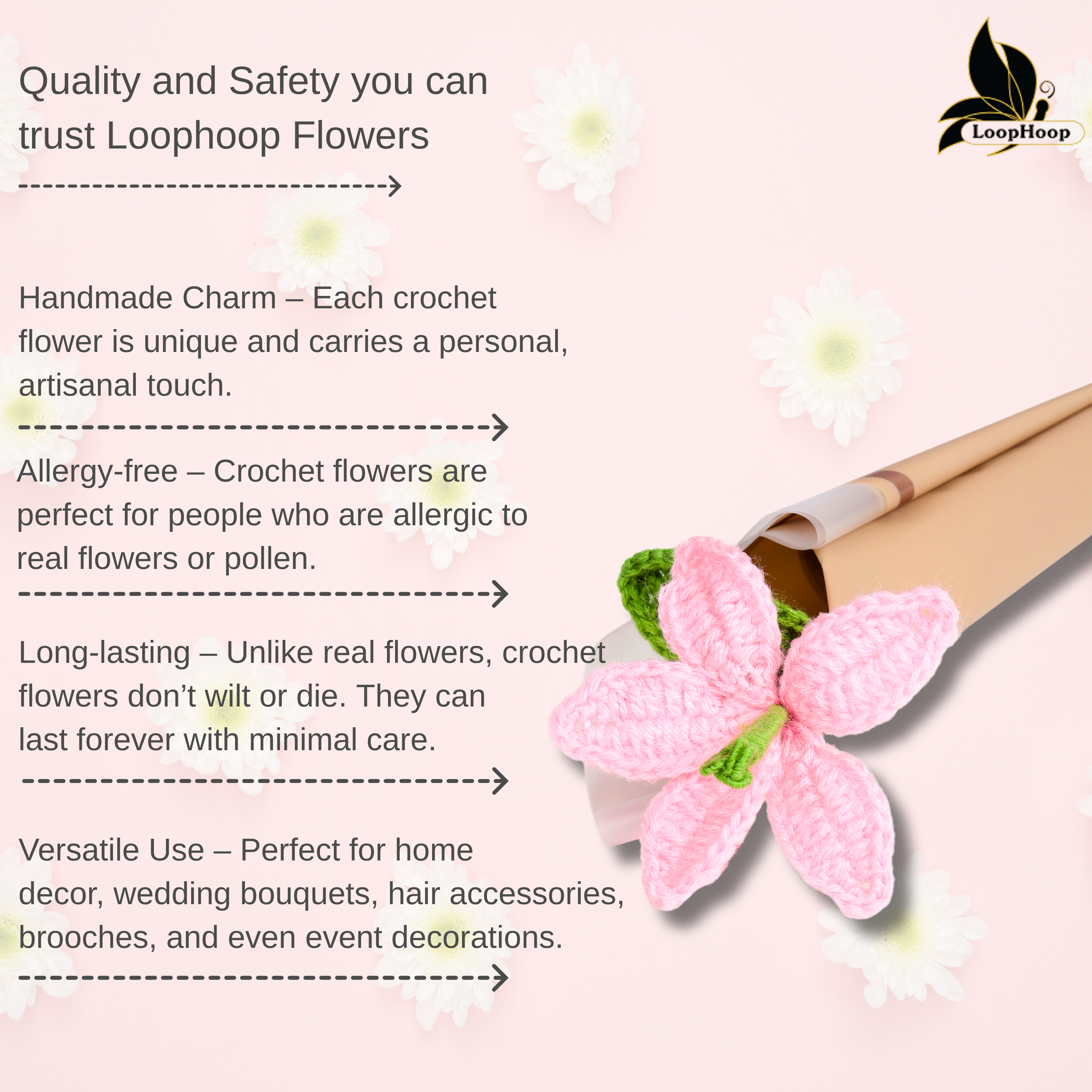 Crochet Handmade Pink Lily - 1 steam