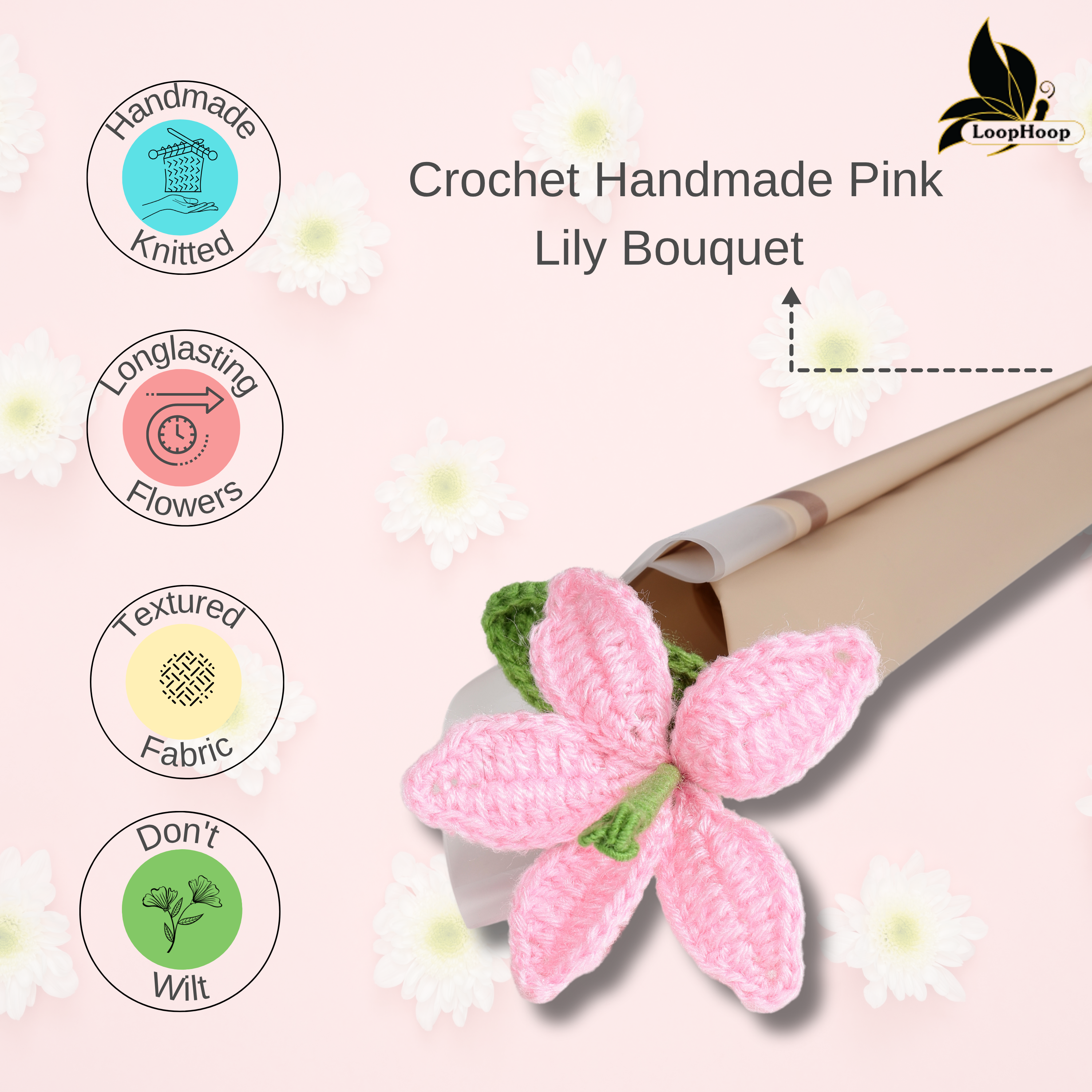 Crochet Handmade Pink Lily - 1 steam