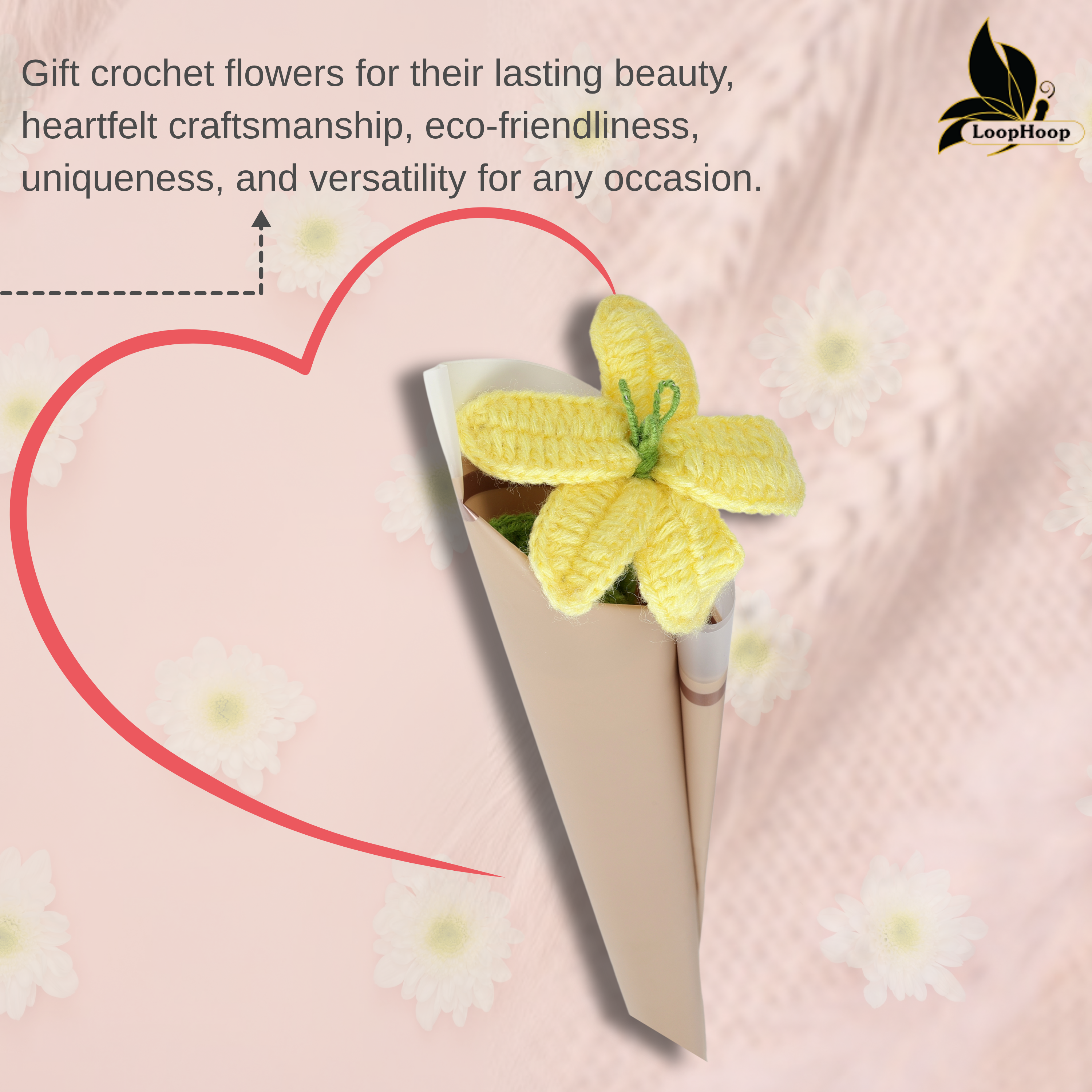 Crochet Handmade Bouquet Yellow Lily - 1 steam