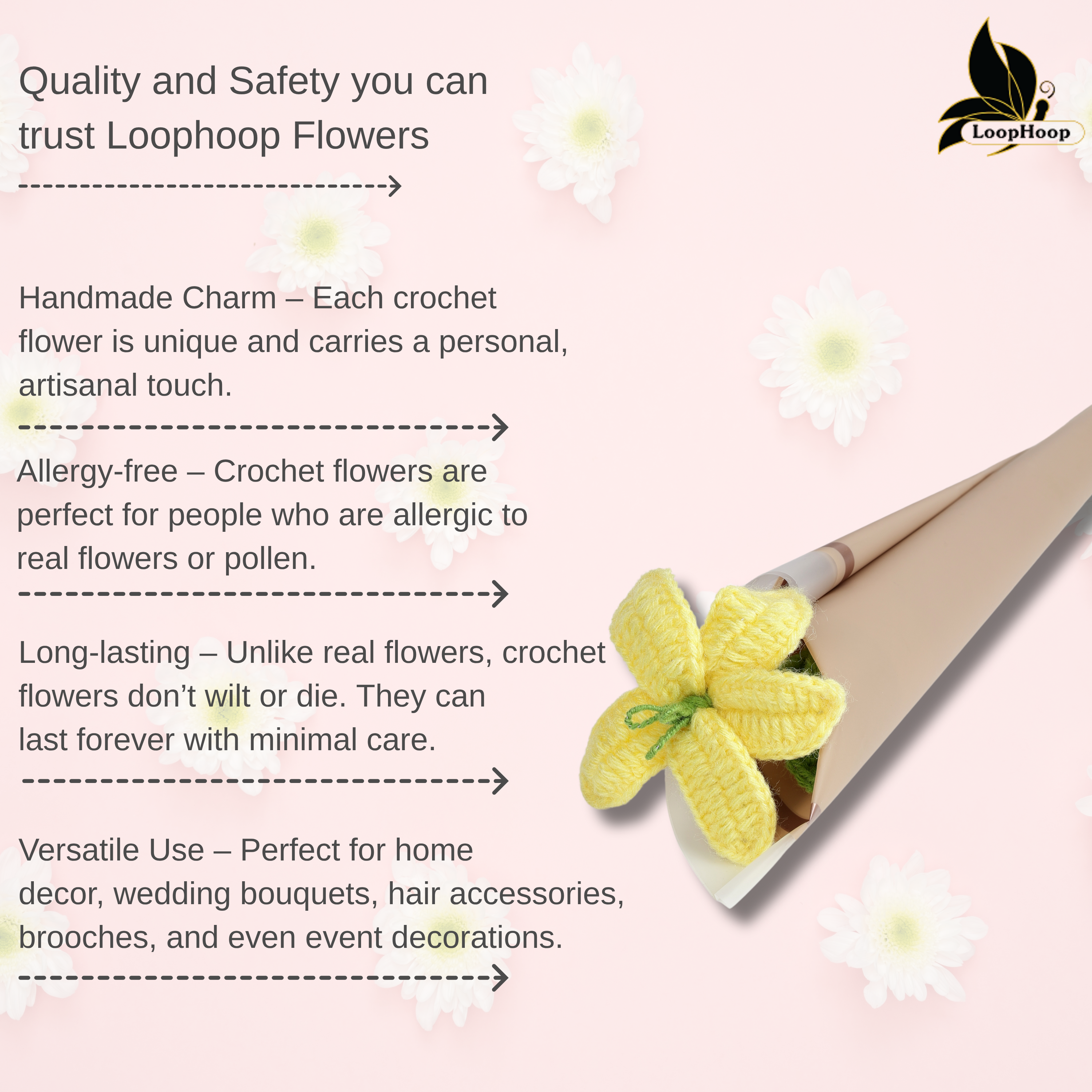 Crochet Handmade Bouquet Yellow Lily - 1 steam