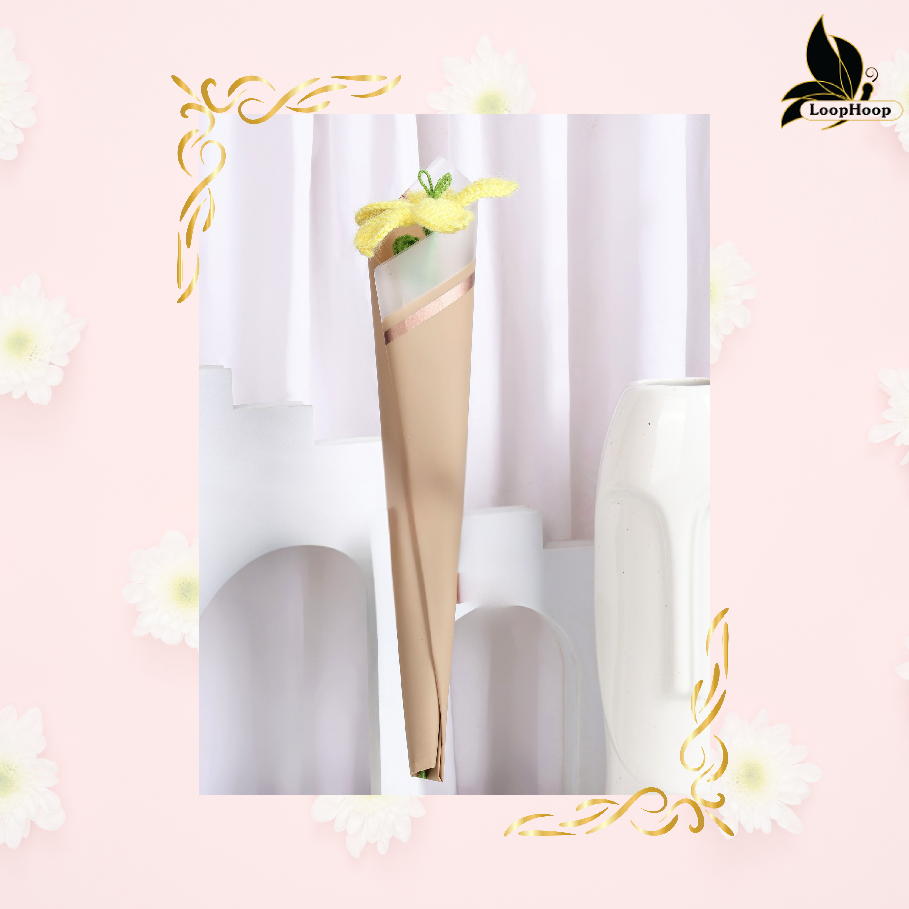 Crochet Handmade Bouquet Yellow Lily - 1 steam